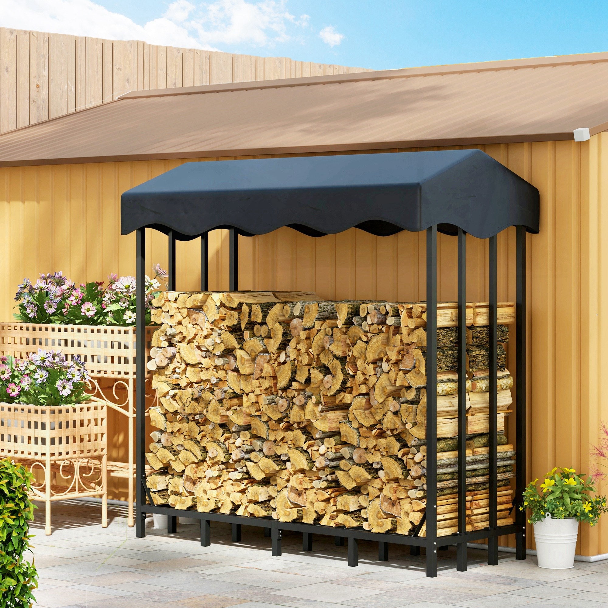 Suporte para Lenha Preto 143x70x145 cm - Armazenamento 1200 kg
