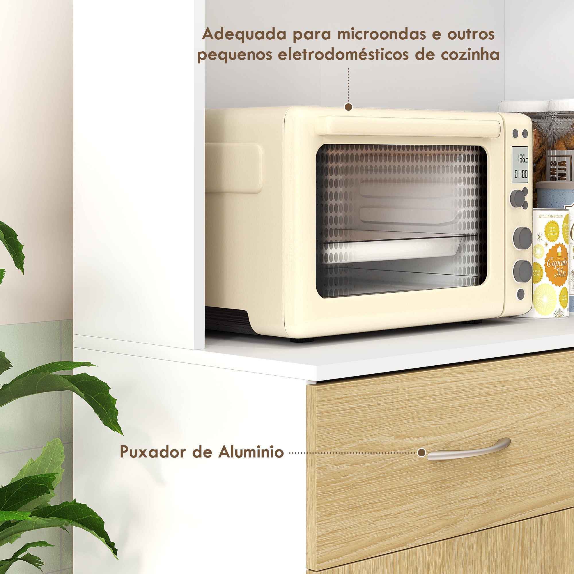 Armário de Cozinha 80x40x180 cm em Madeira e Branco com Gaveta e Prateleiras Ajustáveis