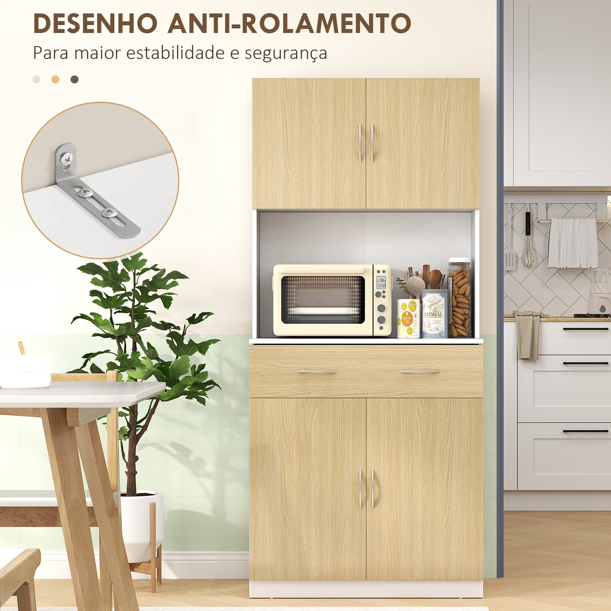 Armário de Cozinha 80x40x180 cm em Madeira e Branco com Gaveta e Prateleiras Ajustáveis
