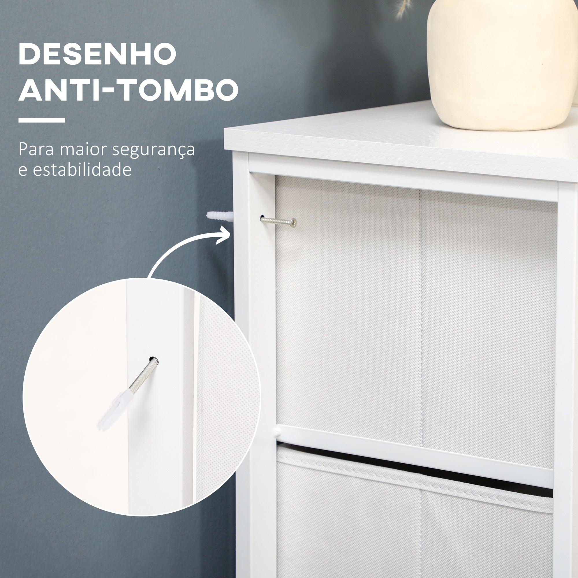 Cómoda Bohemio 5 Gavetas Tecido 62x30x126,5 cm Branco