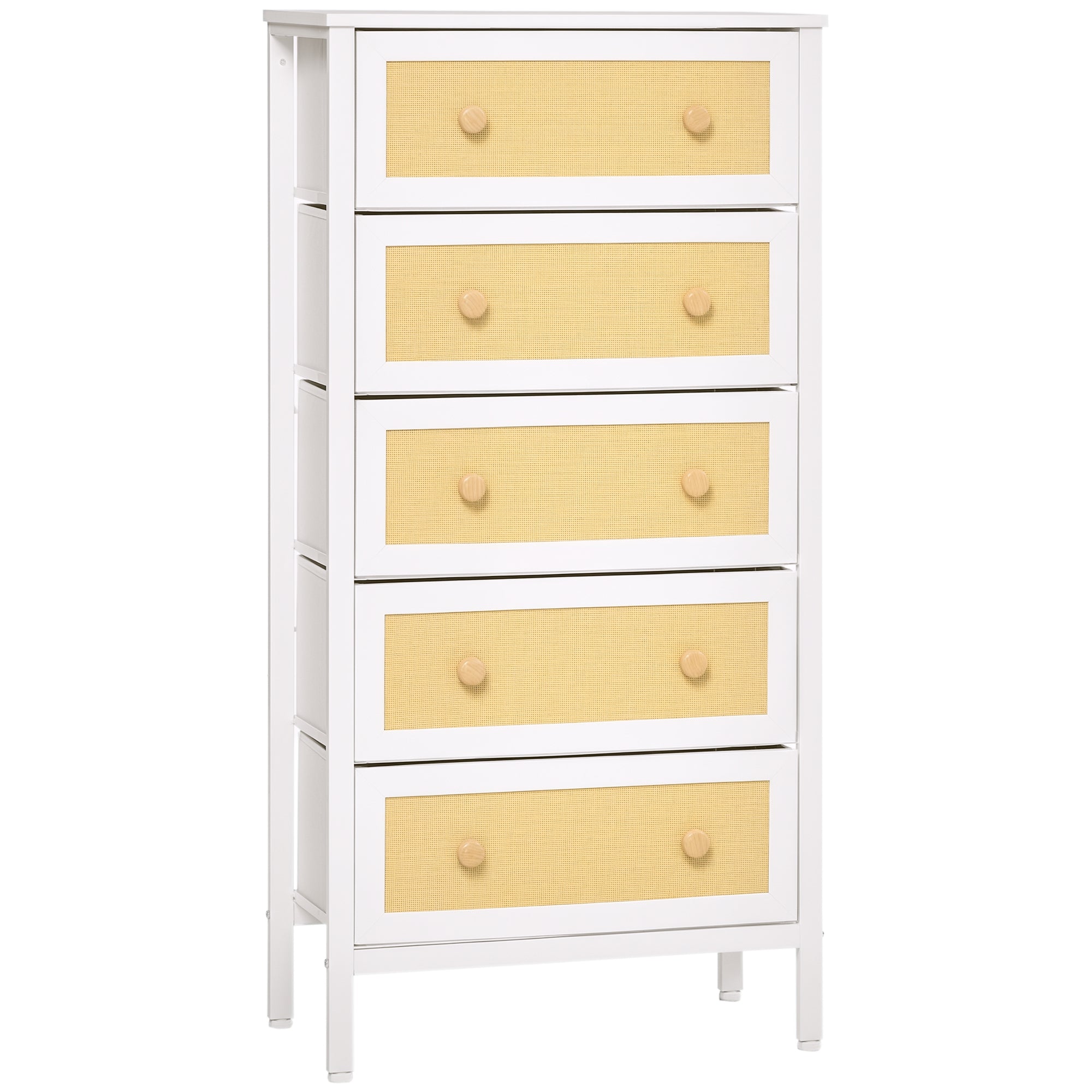Cómoda Bohemio 5 Gavetas Tecido 62x30x126,5 cm Branco