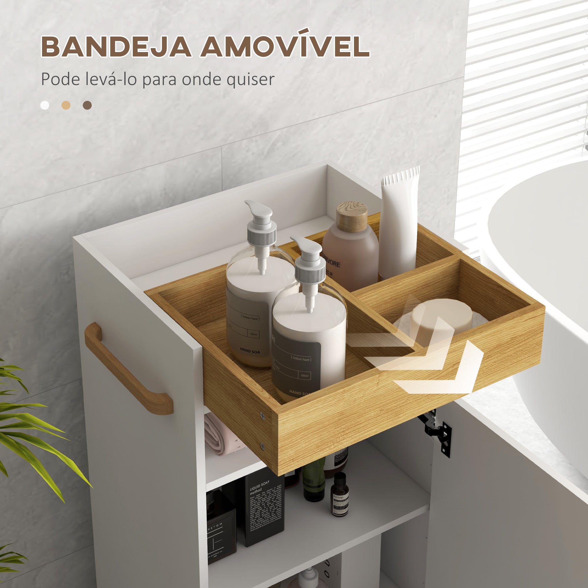 Armário Casa de Banho Moderno com Prateleiras Ajustáveis 40x30x88 cm - Branco e Madeira