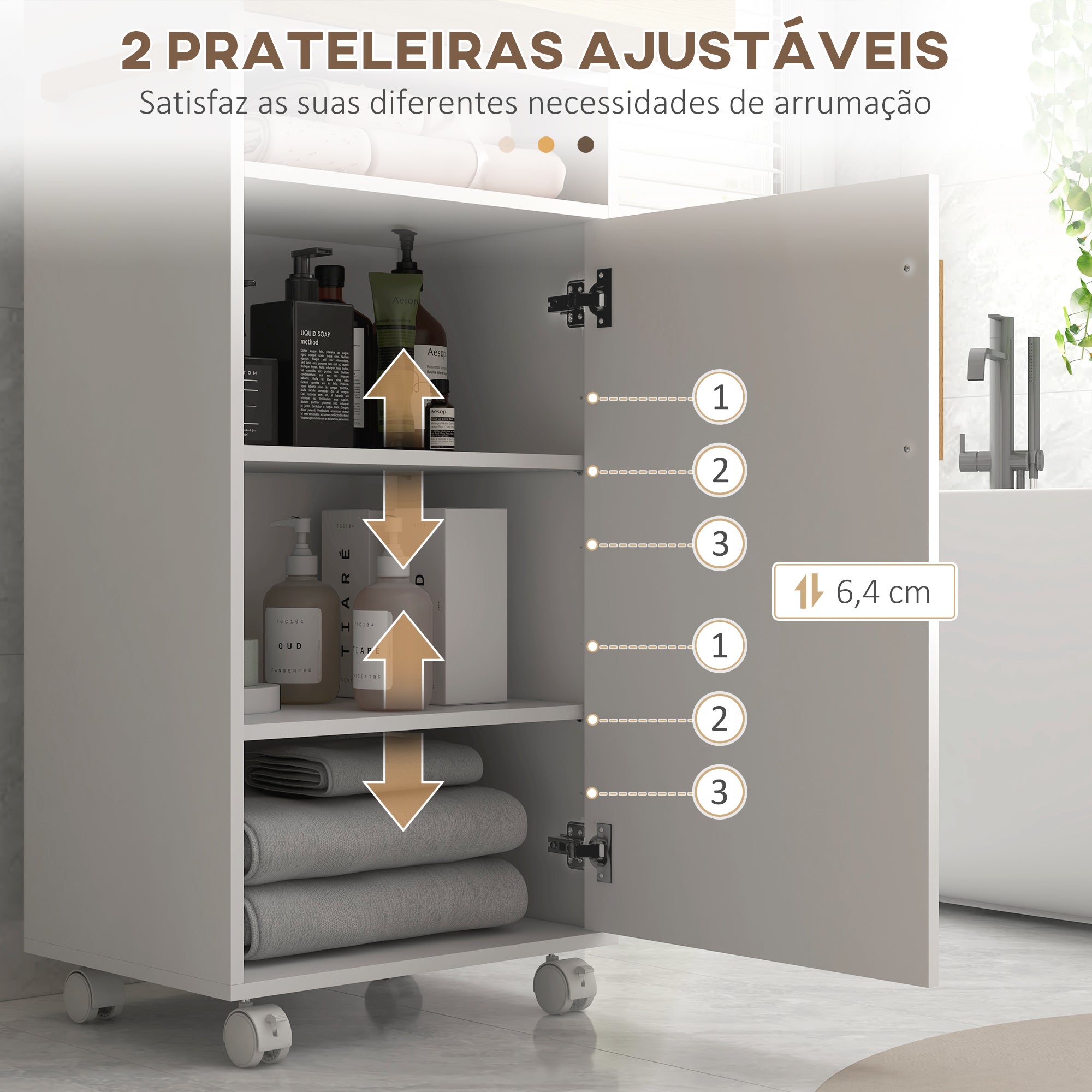 Armário Casa de Banho Moderno com Prateleiras Ajustáveis 40x30x88 cm - Branco e Madeira