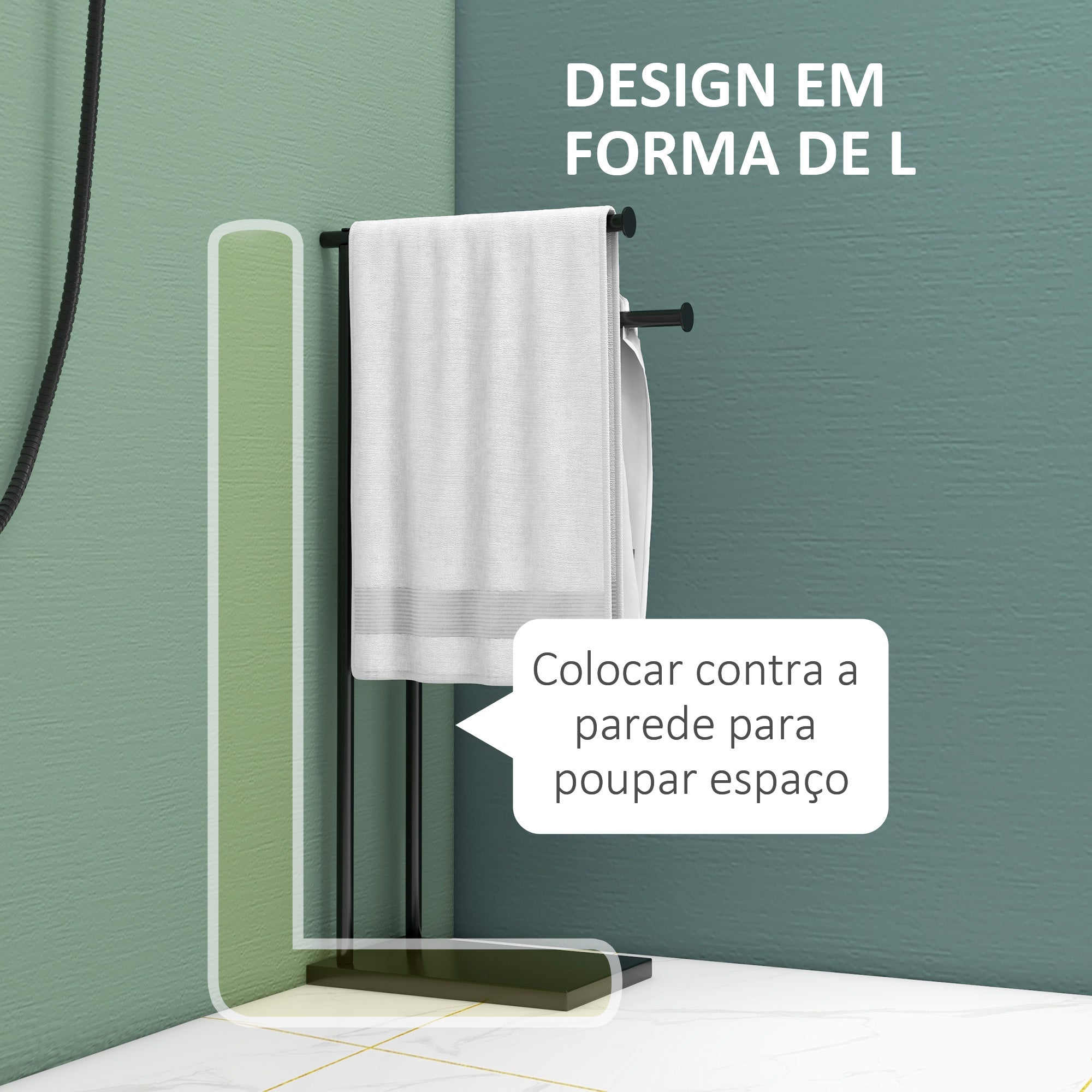 Toalheiro de Pé de 2 Níveis em Forma de L 35,5x20x78 cm Preto