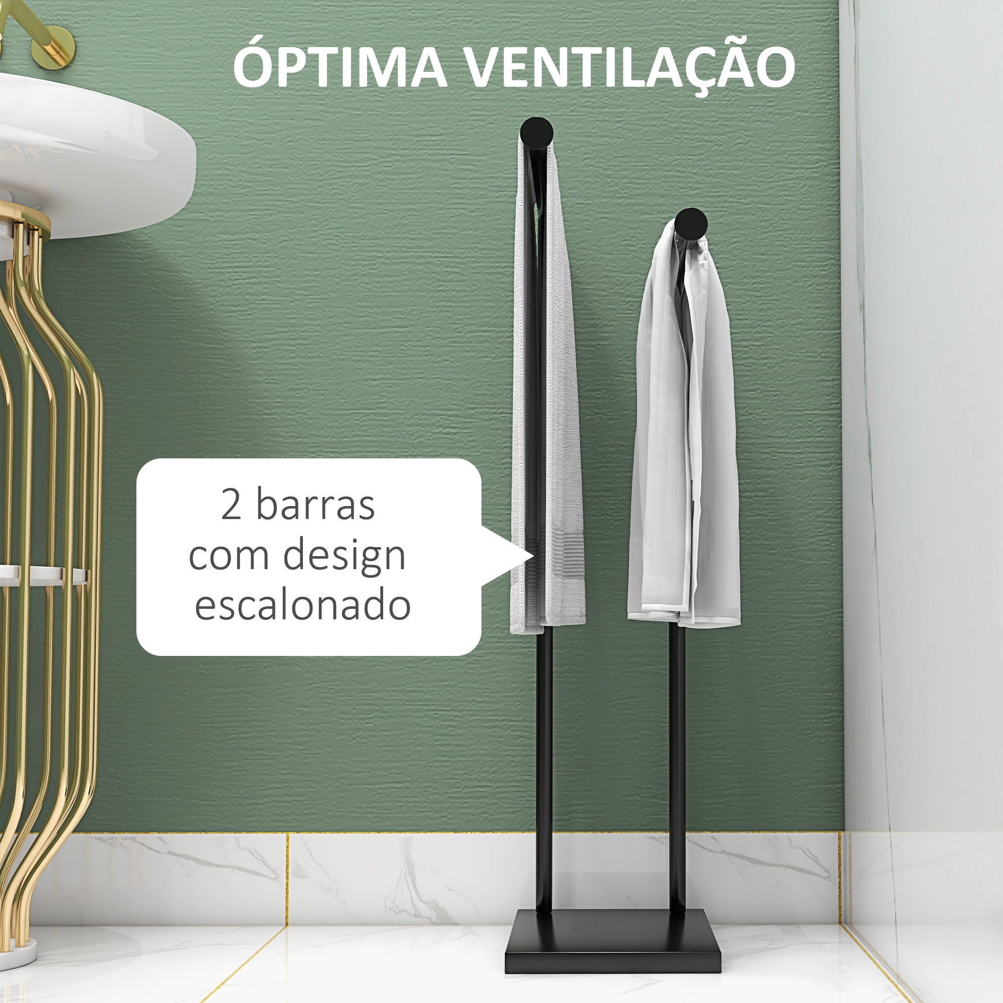 Toalheiro de Pé de 2 Níveis em Forma de L 35,5x20x78 cm Preto