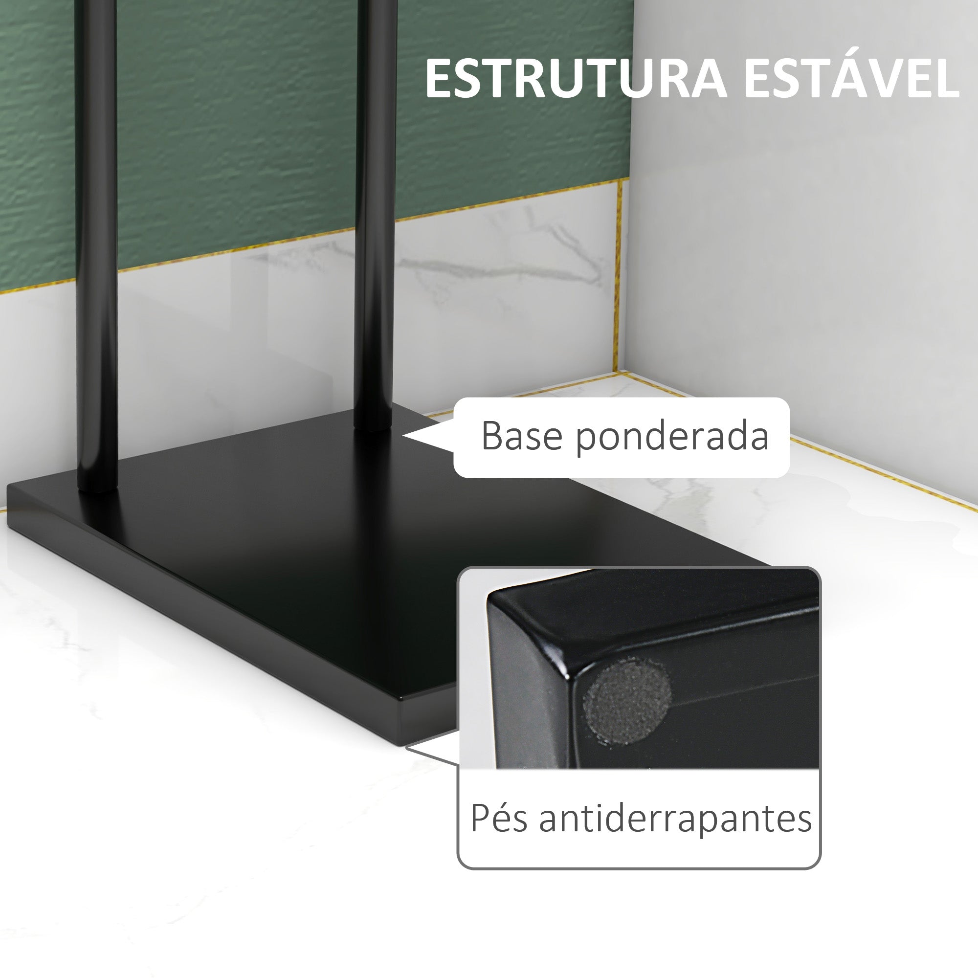 Toalheiro de Pé de 2 Níveis em Forma de L 35,5x20x78 cm Preto