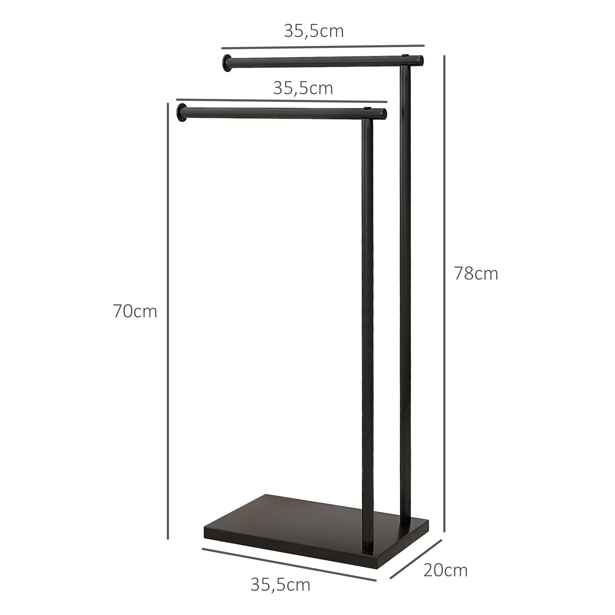 Toalheiro de Pé de 2 Níveis em Forma de L 35,5x20x78 cm Preto