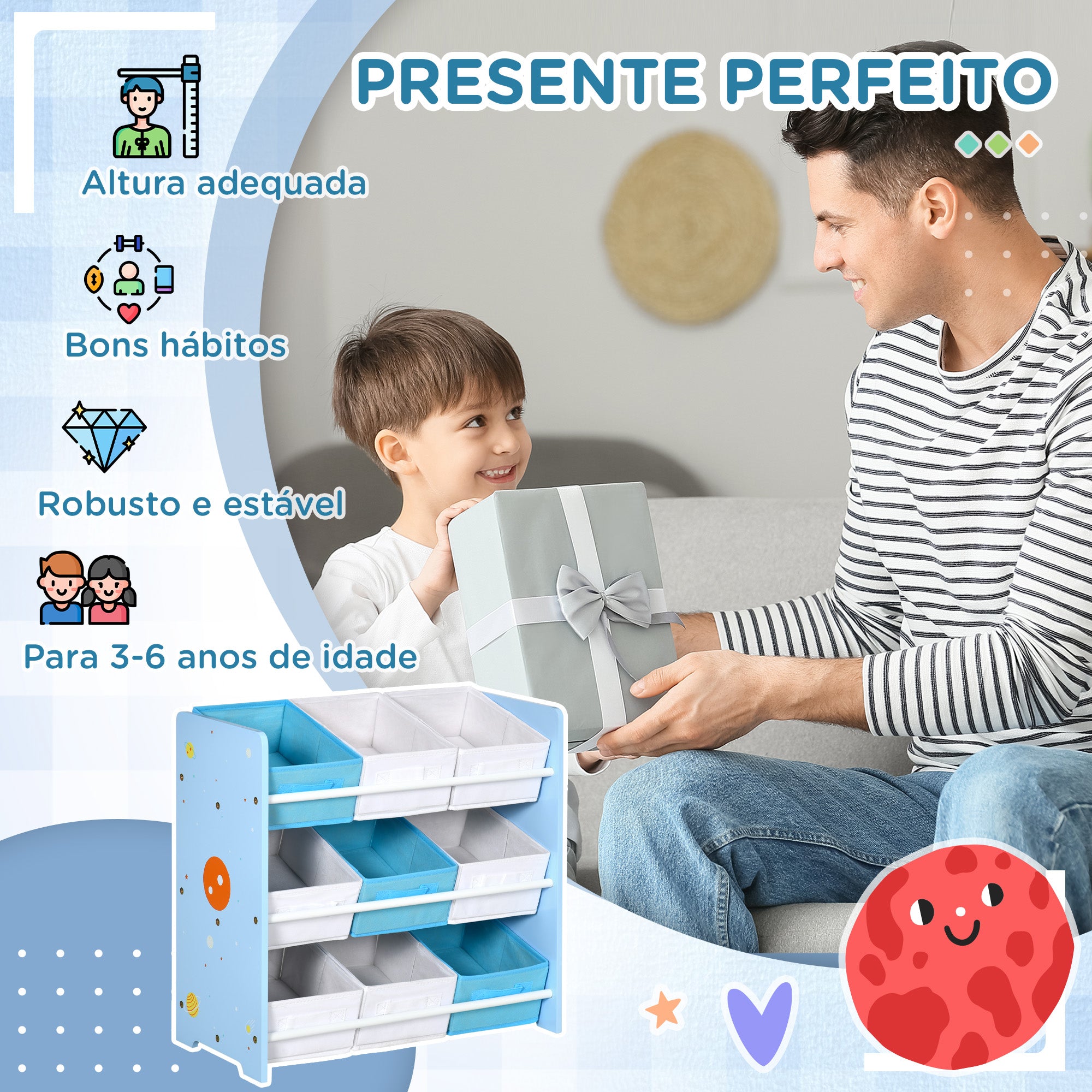 Estante Organizadora de Brinquedos Azul 63x30x60 cm