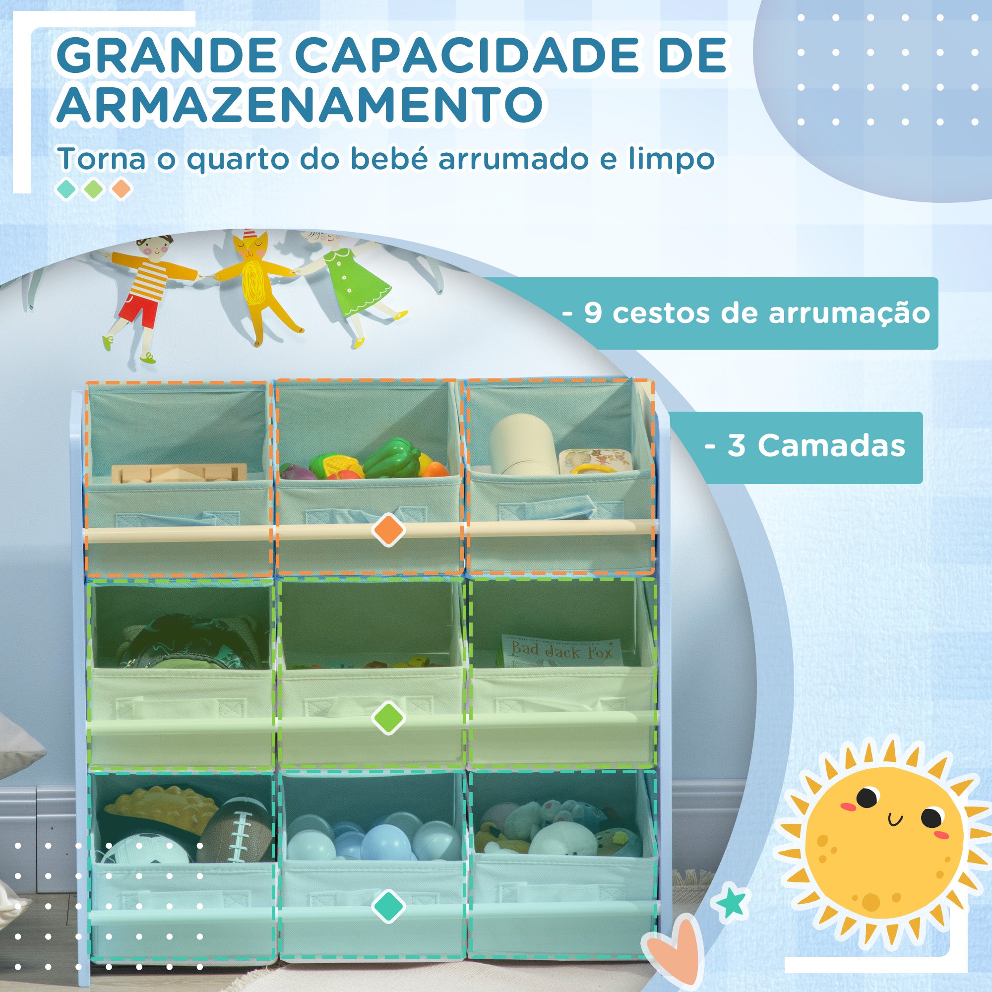 Estante Organizadora de Brinquedos Azul 63x30x60 cm