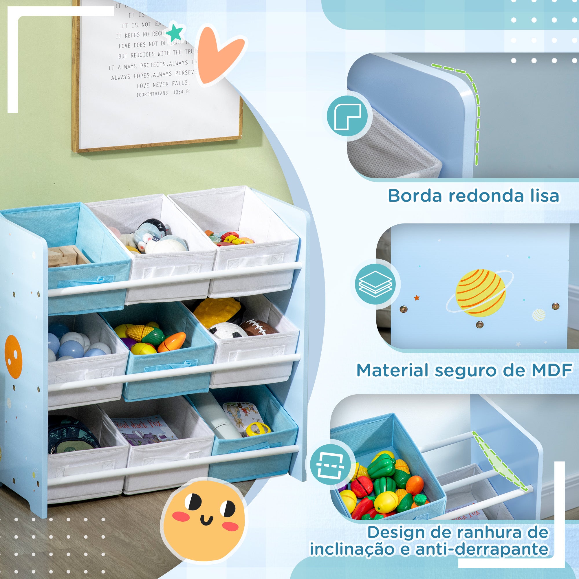 Estante Organizadora de Brinquedos Azul 63x30x60 cm