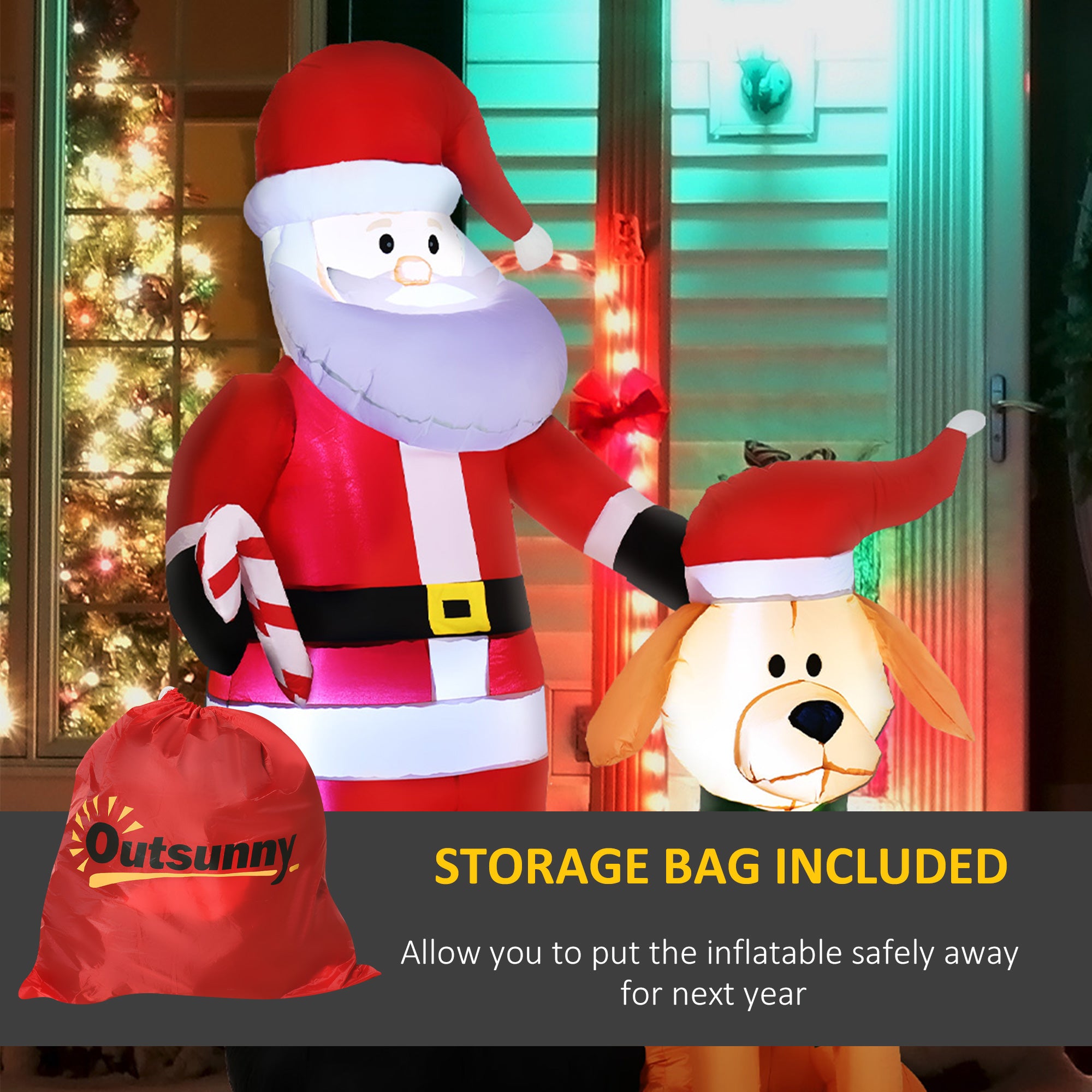 Decoração de Natal Pai Natal e Cão com Luzes LED 117x80x157cm Vermelho