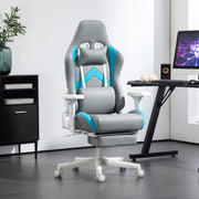 Cadeira Reclinável Gamer – 74x73x120-129 cm – Cinza Claro e Azul – Couro Sintético