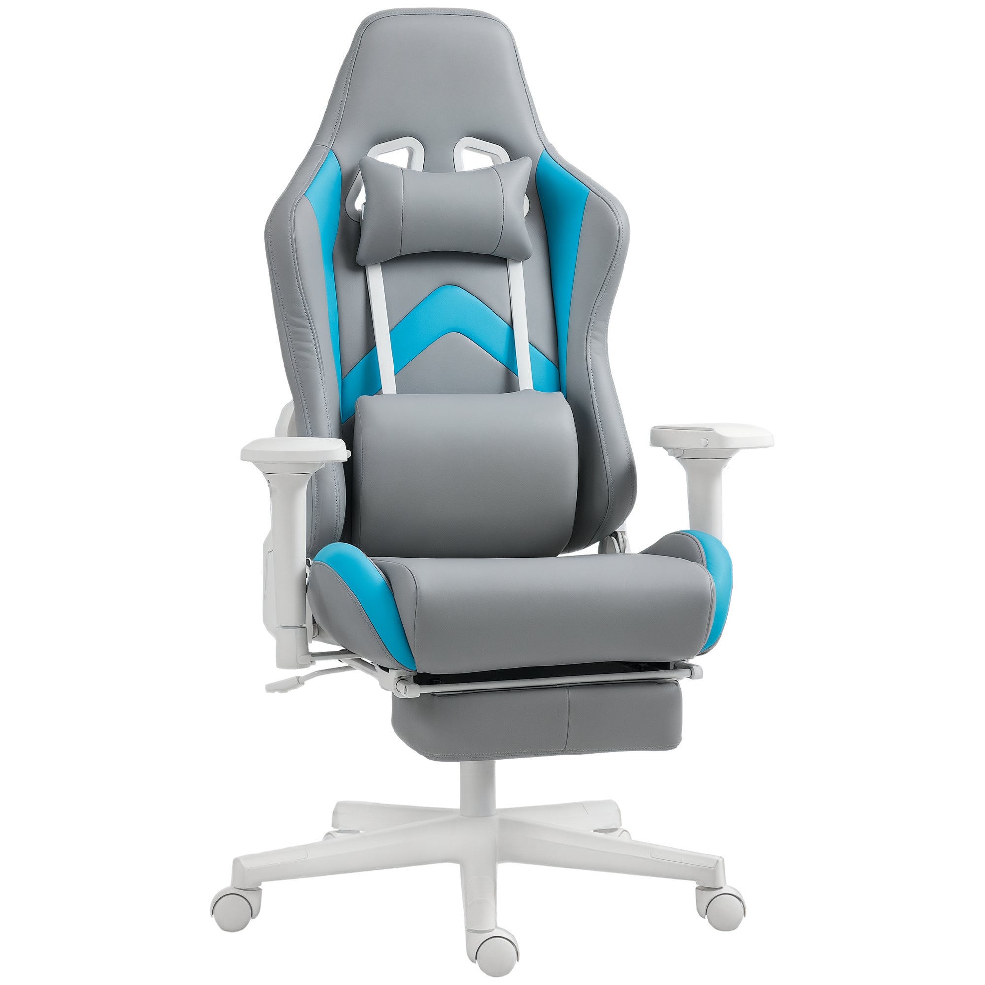 Cadeira Reclinável Gamer com Altura Ajustável 74x73x120-129 cm - Cinza Claro e Azul