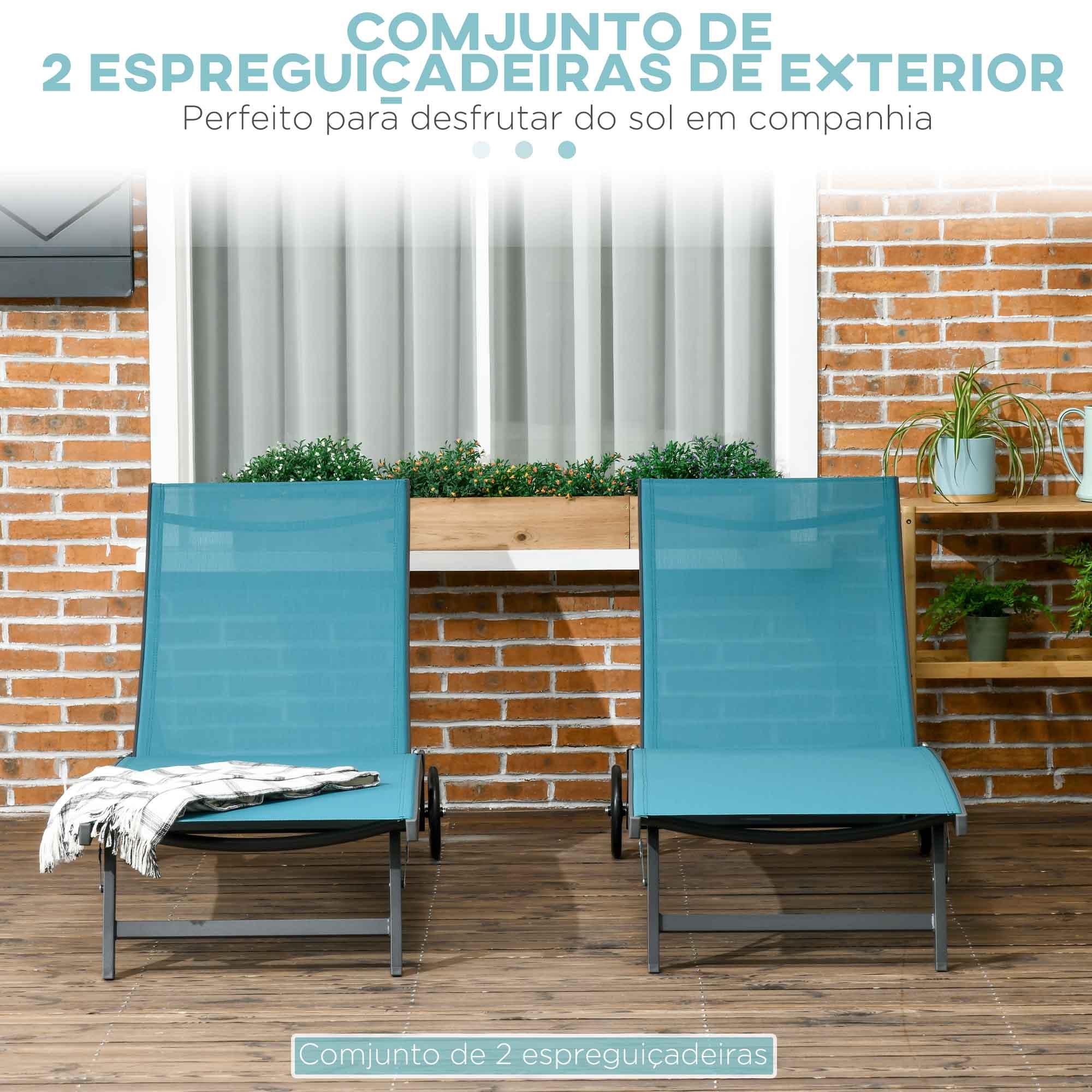 Conjunto de 2 Espreguiçadeiras Reclináveis de Jardim 165x66x102 cm Azul