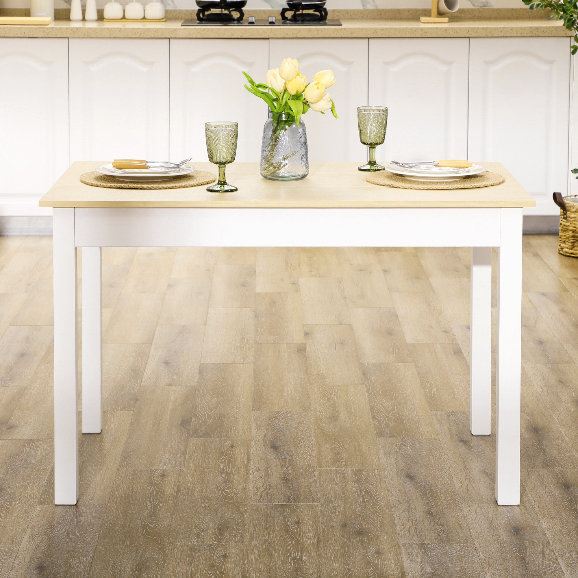 Mesa de Sala de Jantar Retangular 119x70x76 cm - Branco e Madeira