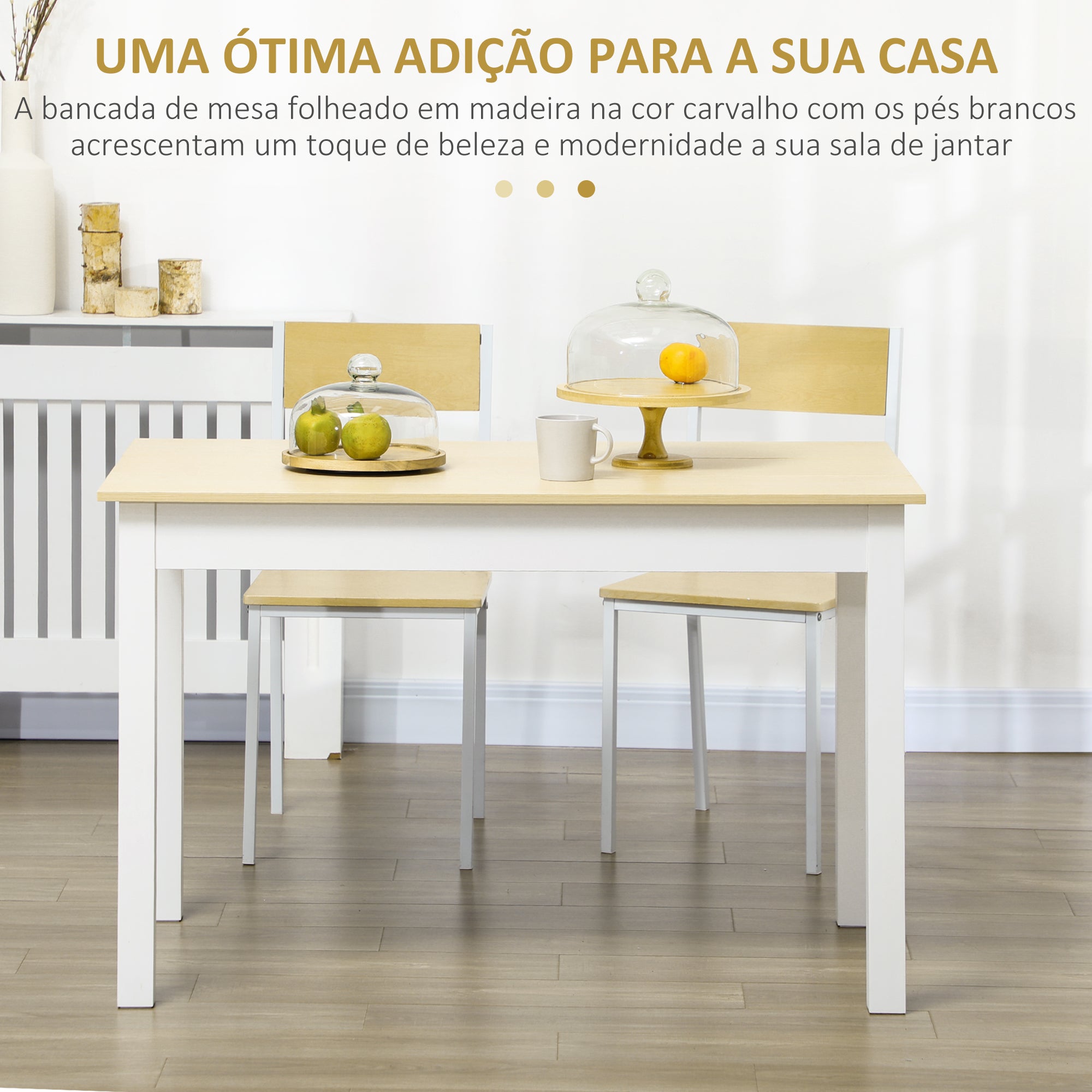 Mesa de Sala de Jantar Retangular 119x70x76 cm - Branco e Madeira
