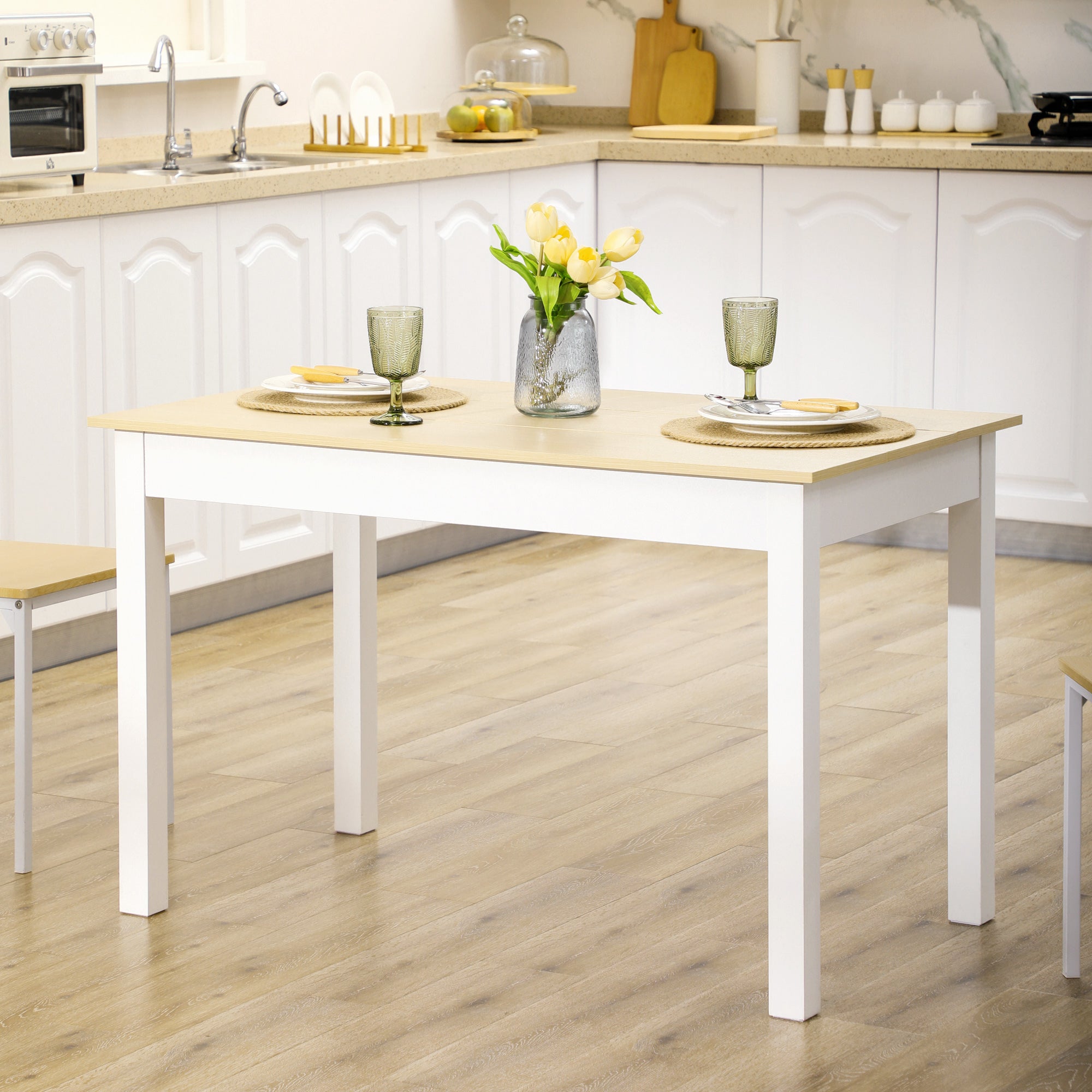 Mesa de Sala de Jantar Retangular 119x70x76 cm - Branco e Madeira