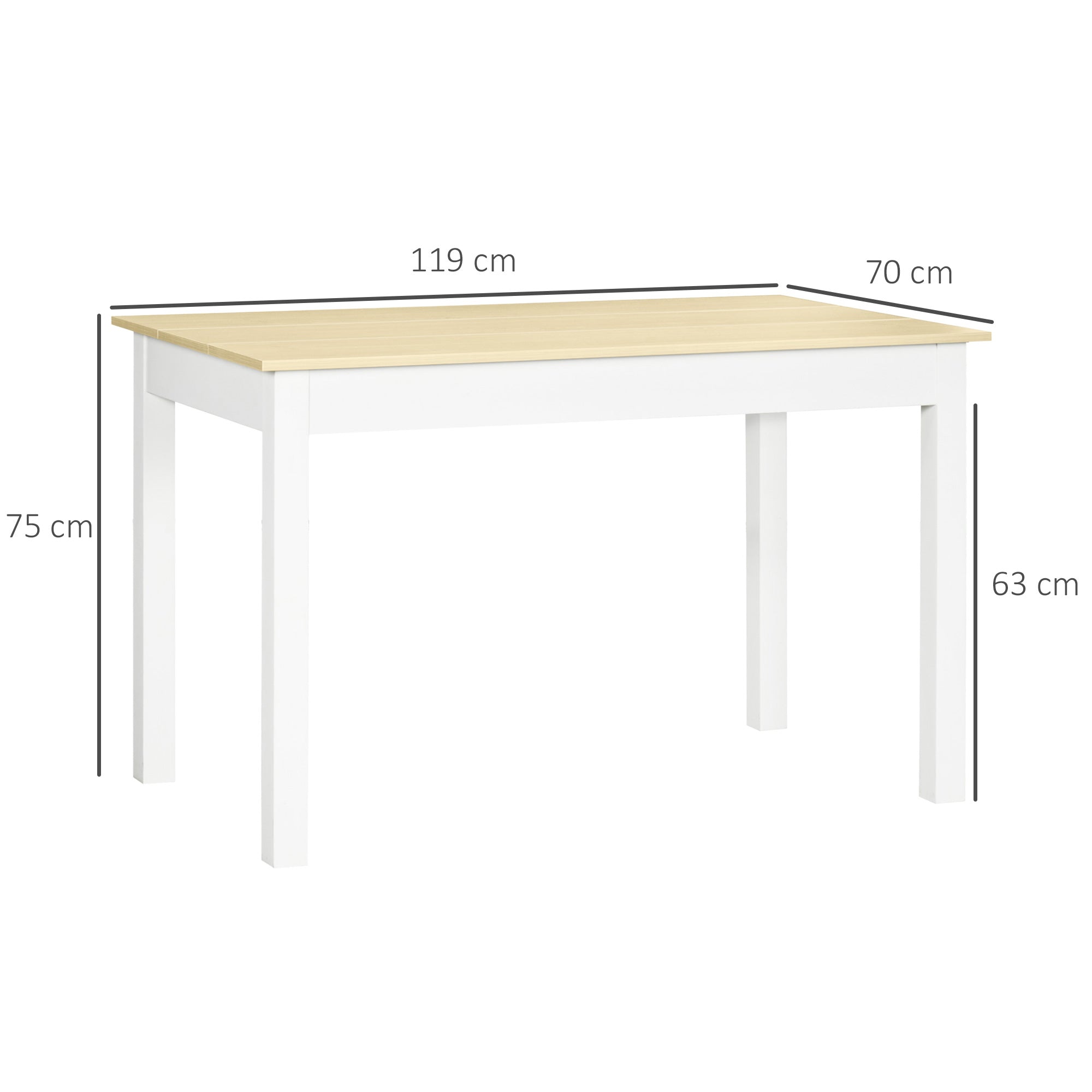 Mesa de Sala de Jantar Retangular 119x70x76 cm - Branco e Madeira