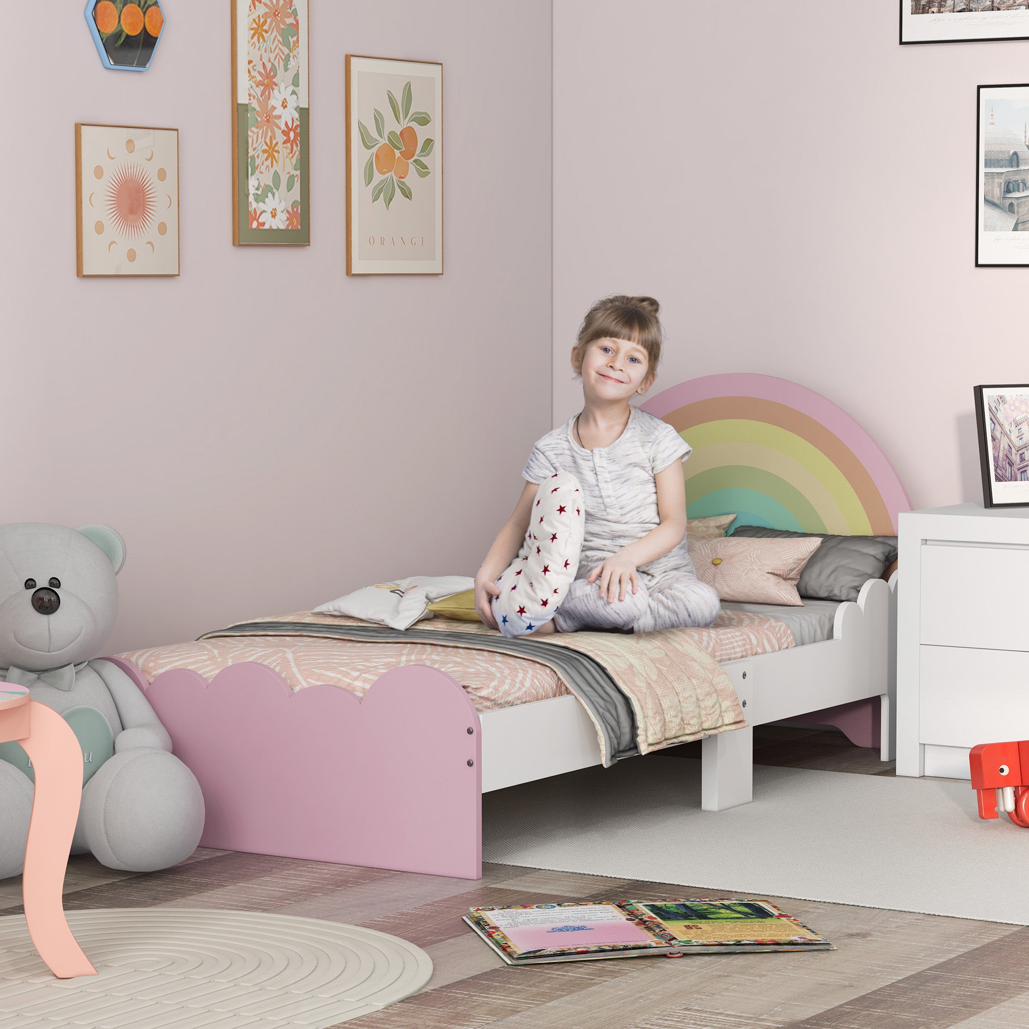 Cama Infantil Arco-Íris 143x74x66 cm Rosa Multicor