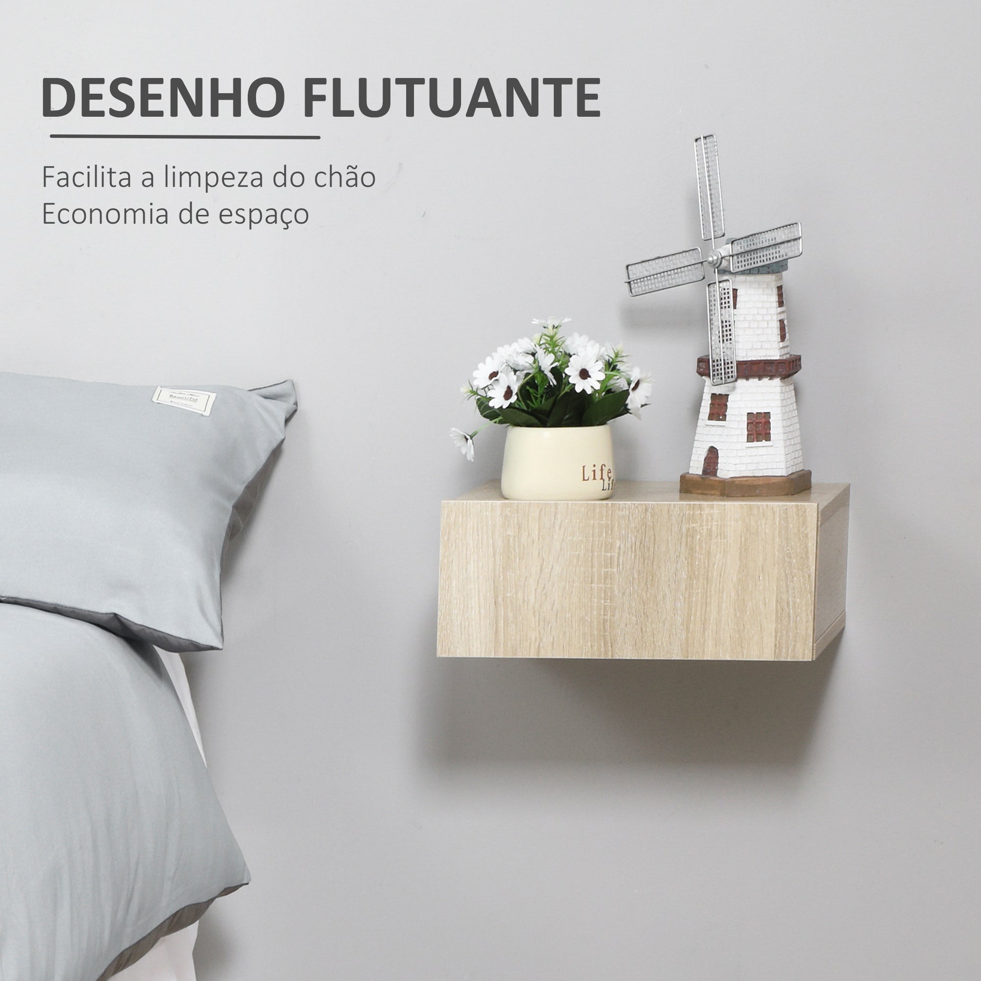 Conjunto de 2 Mesas de Cabeceira Cor de Madeira Natural 40x30x15cm
