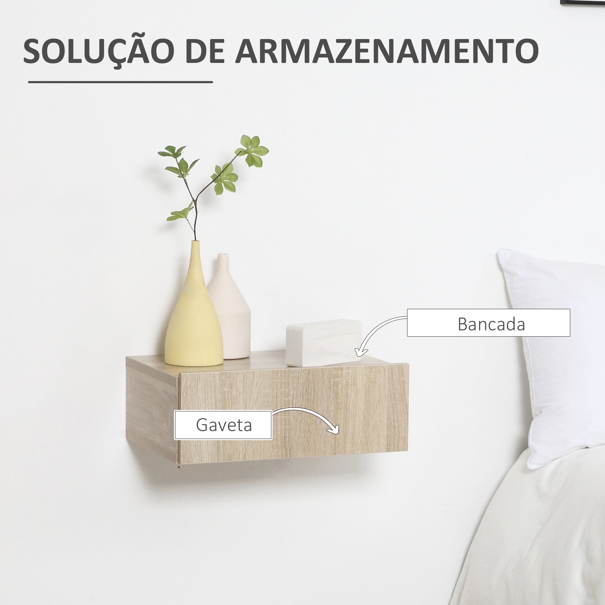 Conjunto de 2 Mesas de Cabeceira Cor de Madeira Natural 40x30x15cm