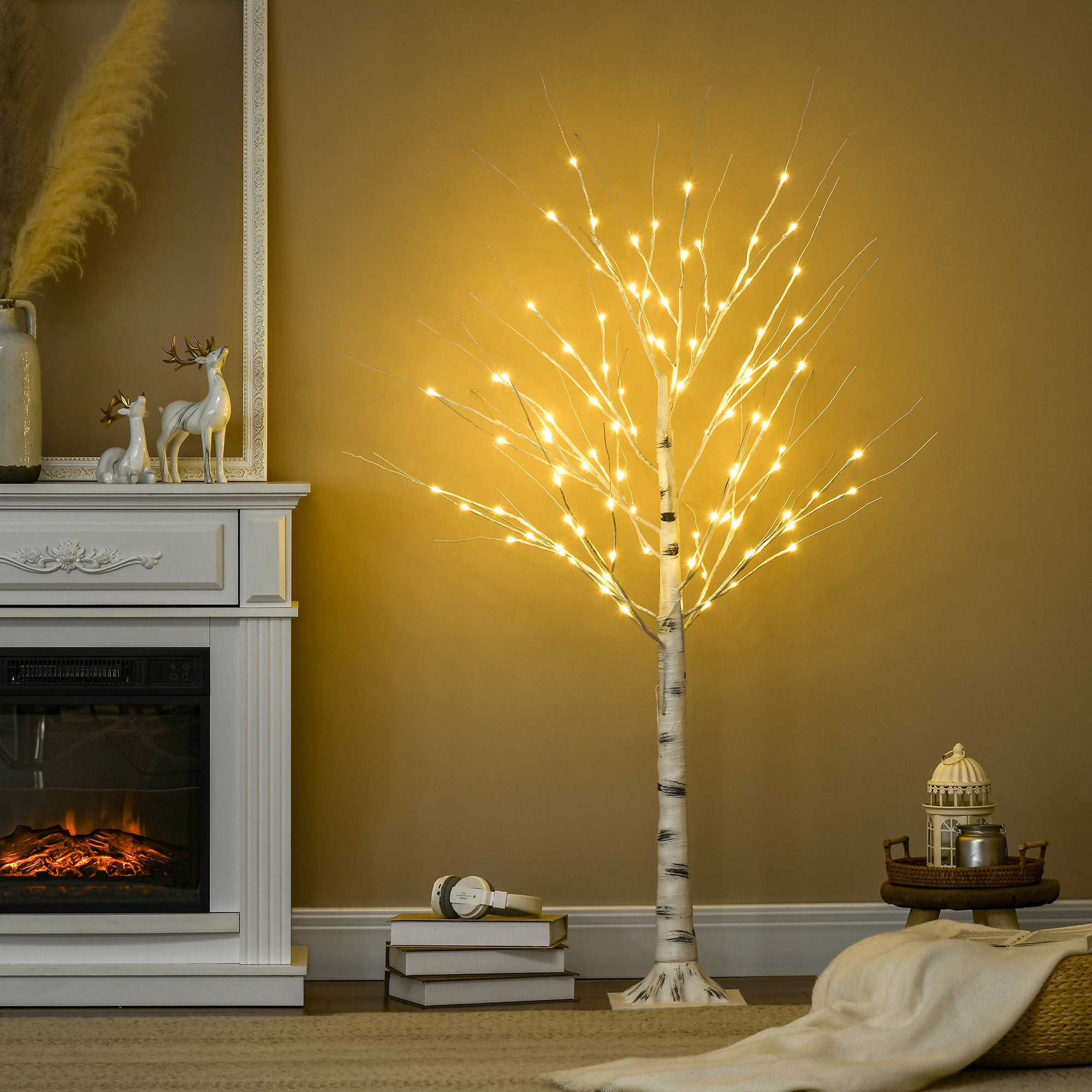 Árvore de Bétula Branca 150cm com 96 Luzes LED Branco Quente - Medidas 22x22x150cm
