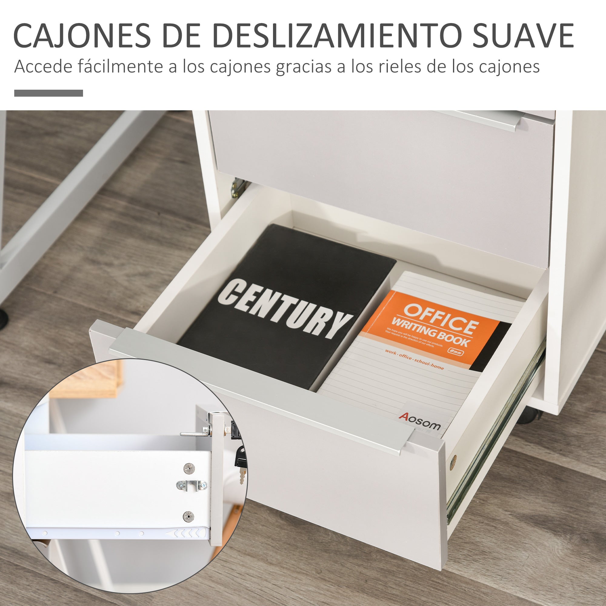 Bloco de Gavetas Móvel de Escritório 3 Gavetas 40x40x63,5 cm Branco e Cinza