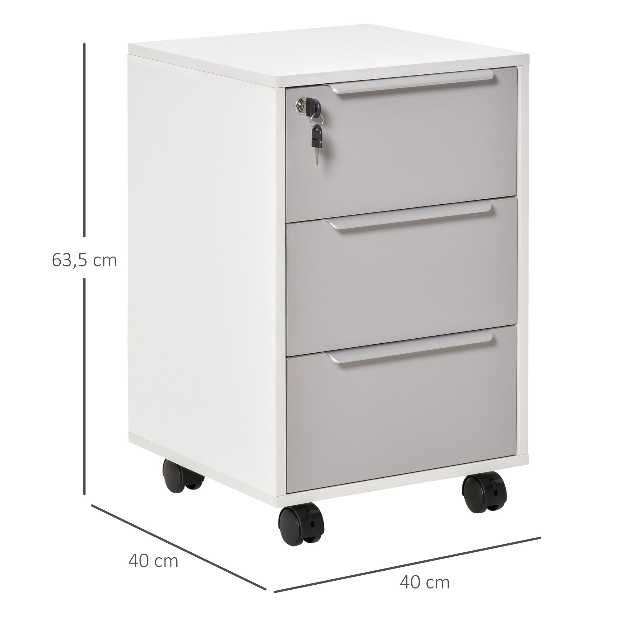 Bloco de Gavetas Móvel de Escritório 3 Gavetas 40x40x63,5 cm Branco e Cinza