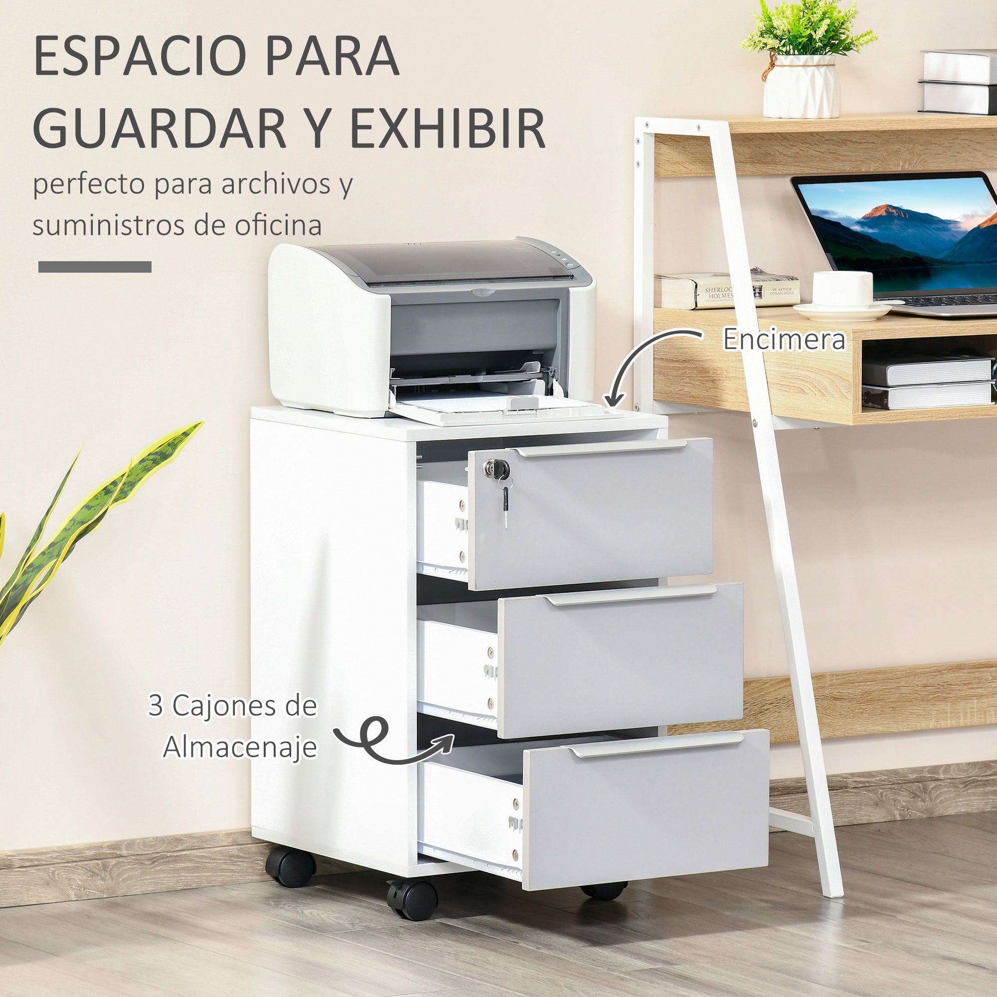 Bloco de Gavetas Móvel de Escritório 3 Gavetas 40x40x63,5 cm Branco e Cinza
