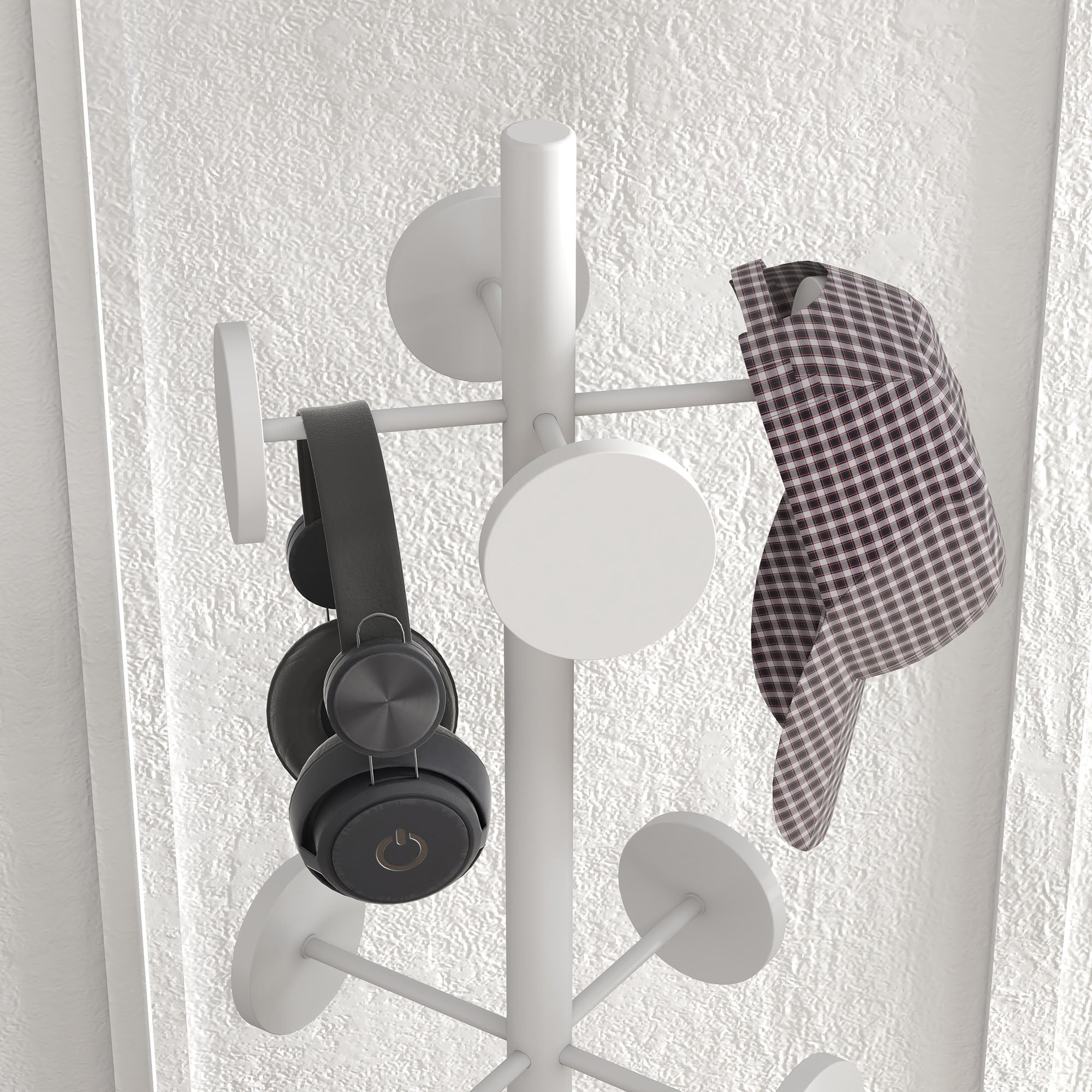 Cabide de Pé Branco com 8 Ganchos - Ø34x177 cm