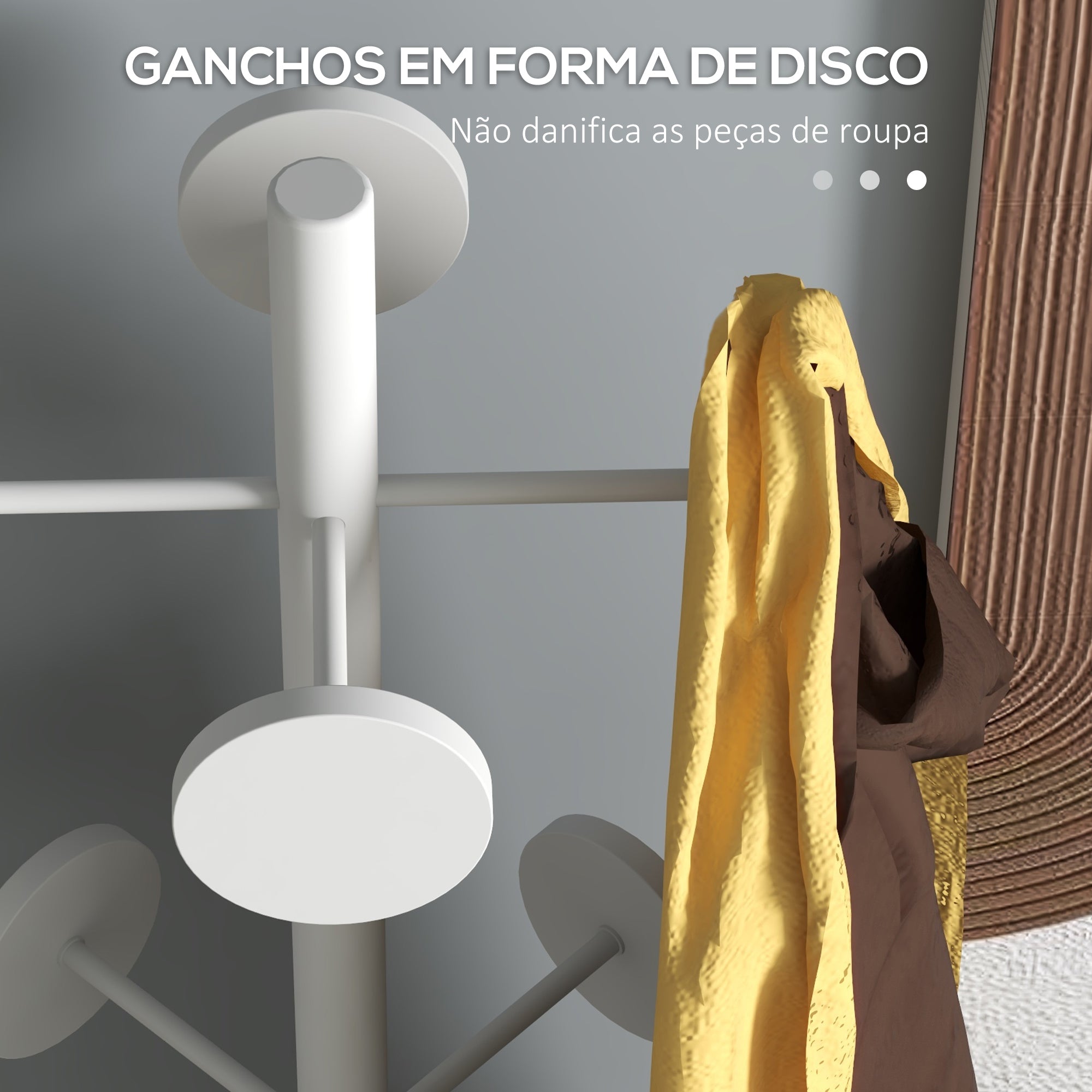 Cabide de Pé Branco com 8 Ganchos - Ø34x177 cm