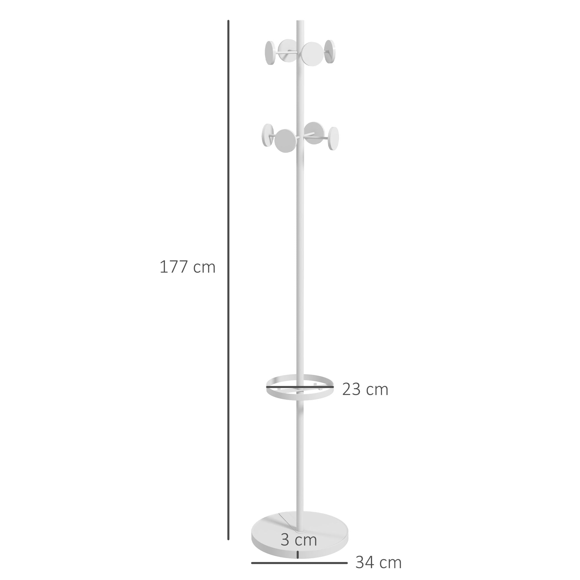 Cabide de Pé Branco com 8 Ganchos - Ø34x177 cm