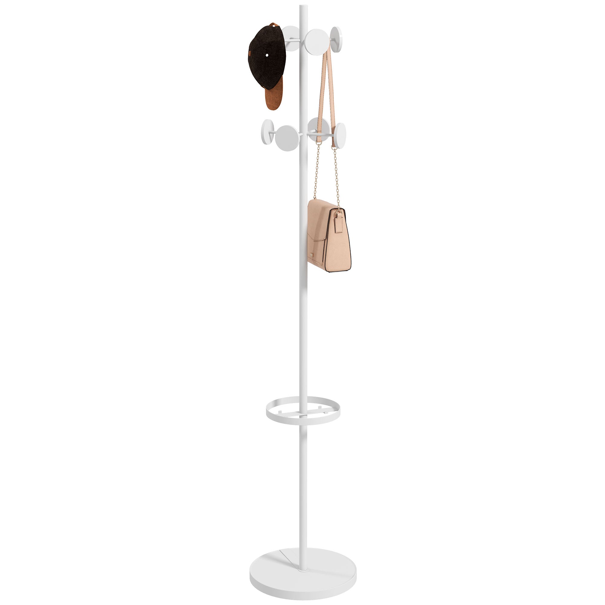 Cabide de Pé Branco com 8 Ganchos - Ø34x177 cm