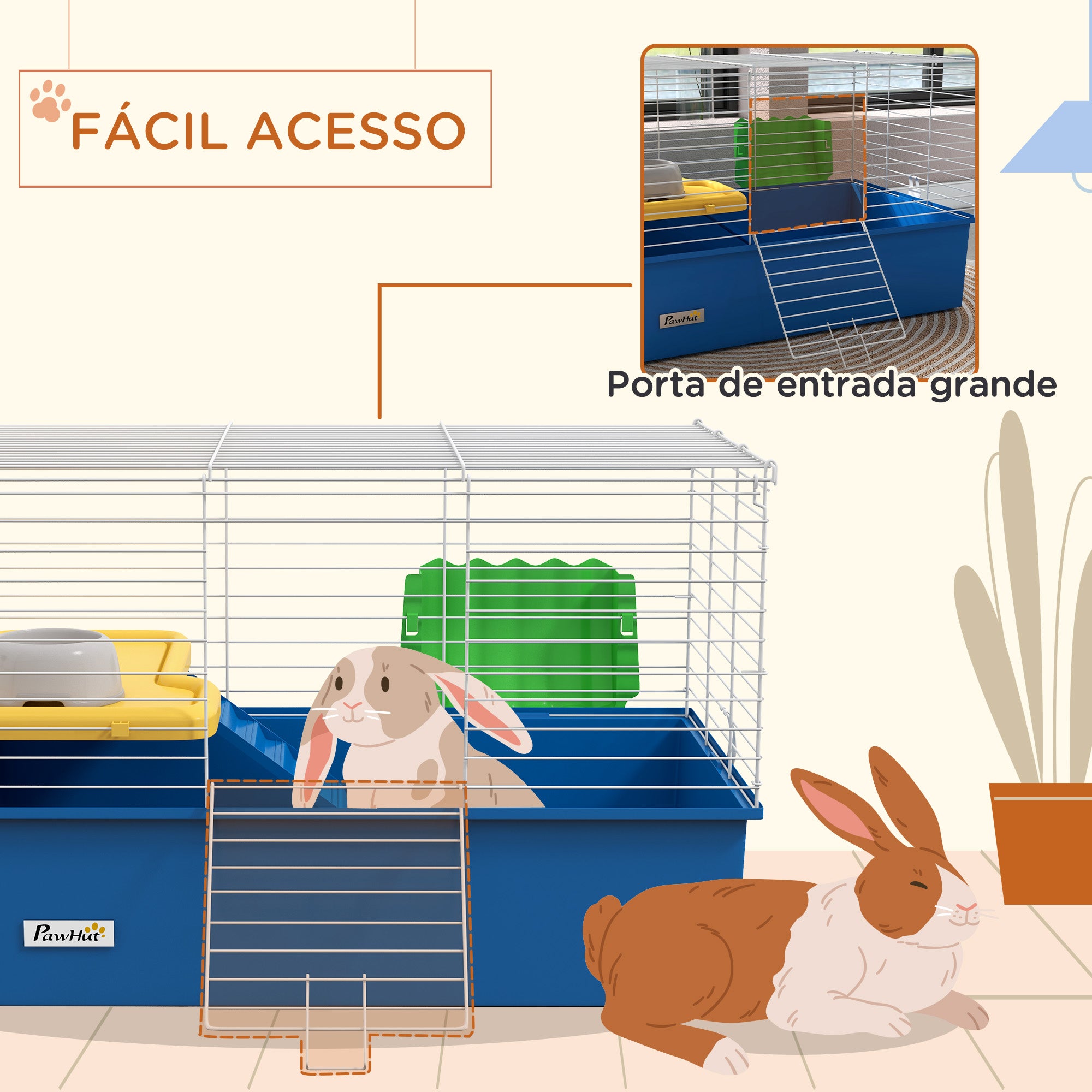 Gaiola para Animais Pequenos 71x46x47 cm Branco e Azul