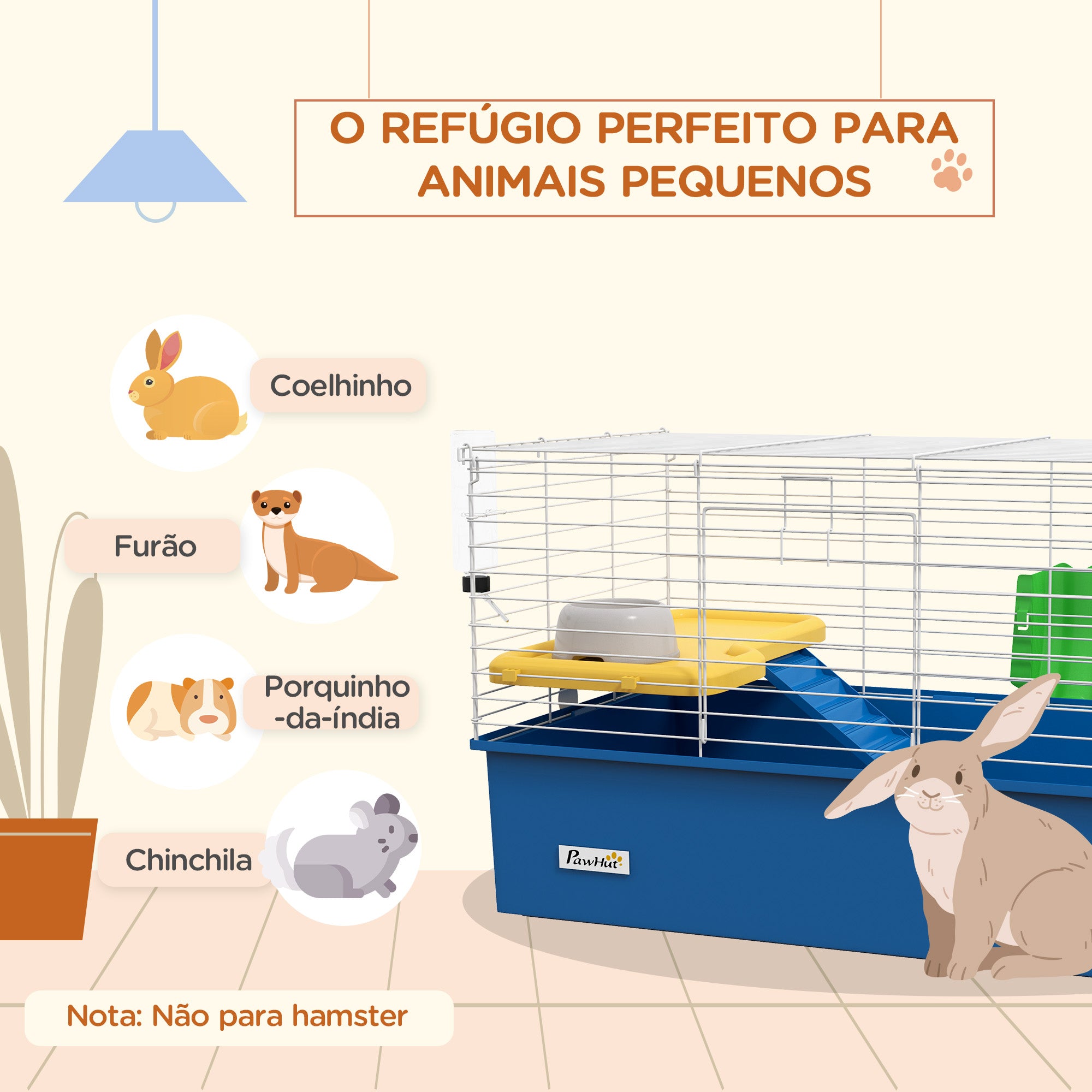 Gaiola para Animais Pequenos 71x46x47 cm Branco e Azul