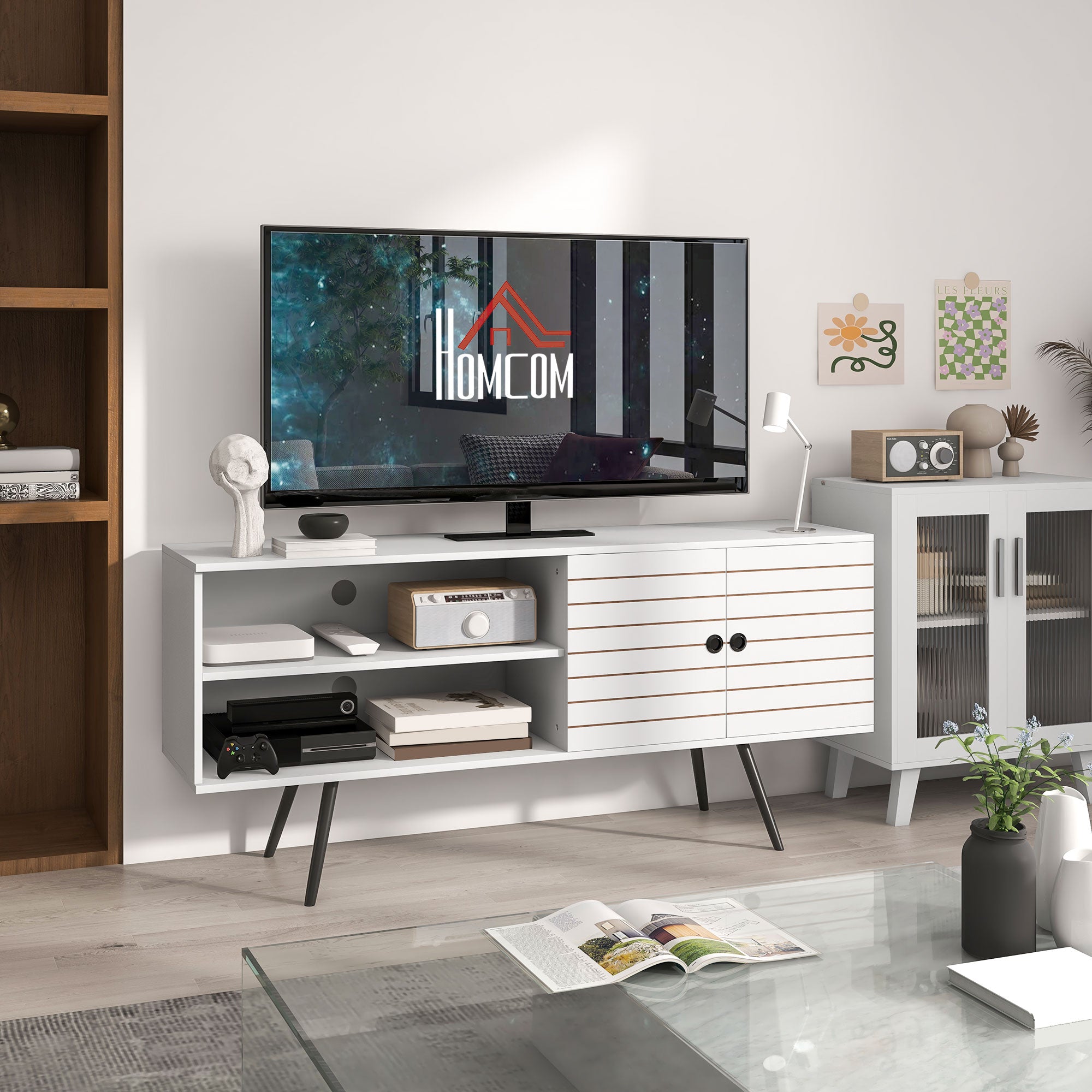 Móvel de TV Branco 145x38x65 cm - Estilo Moderno