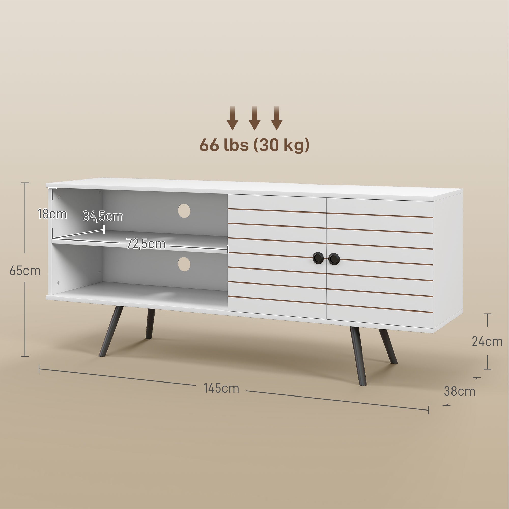 Móvel de TV Branco 145x38x65 cm - Estilo Moderno