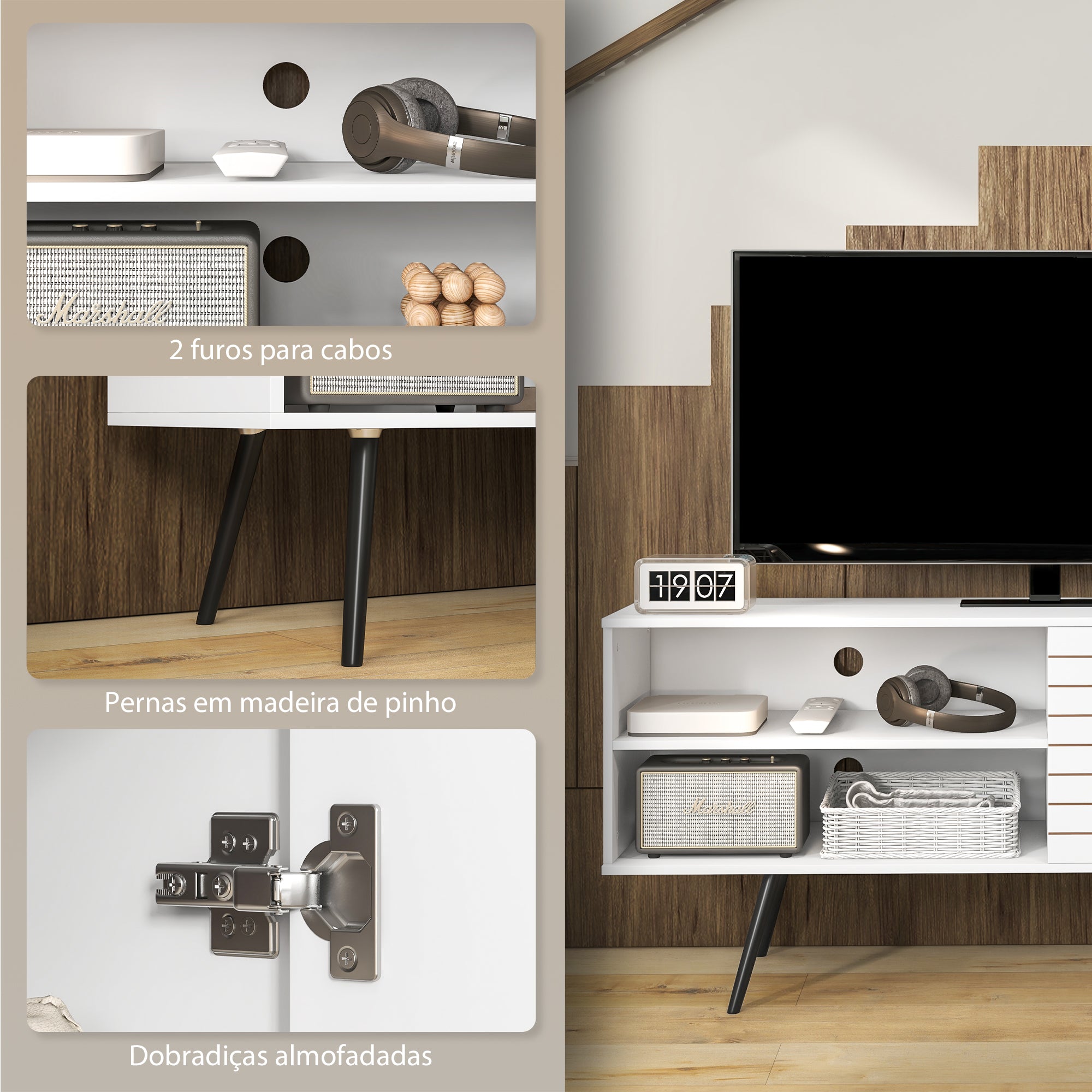 Móvel de TV Branco 145x38x65 cm - Estilo Moderno