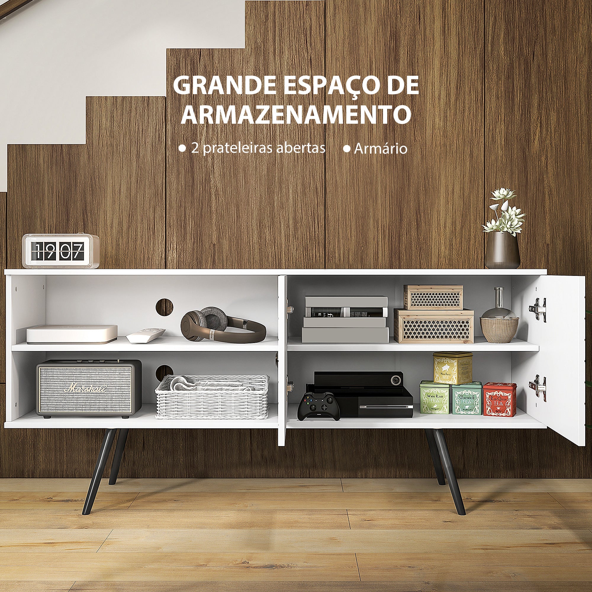 Móvel de TV Branco 145x38x65 cm - Estilo Moderno