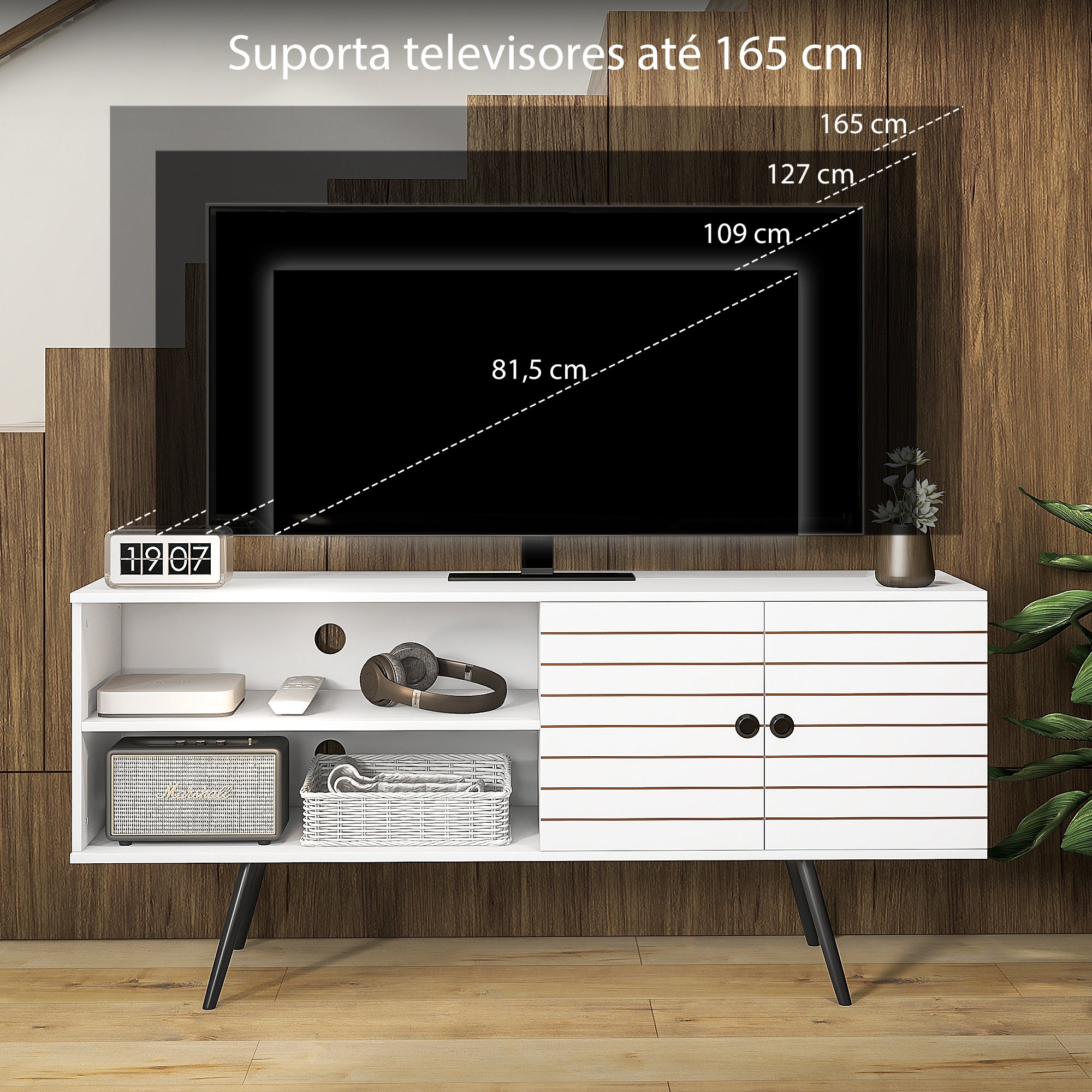 Móvel de TV Branco 145x38x65 cm - Estilo Moderno