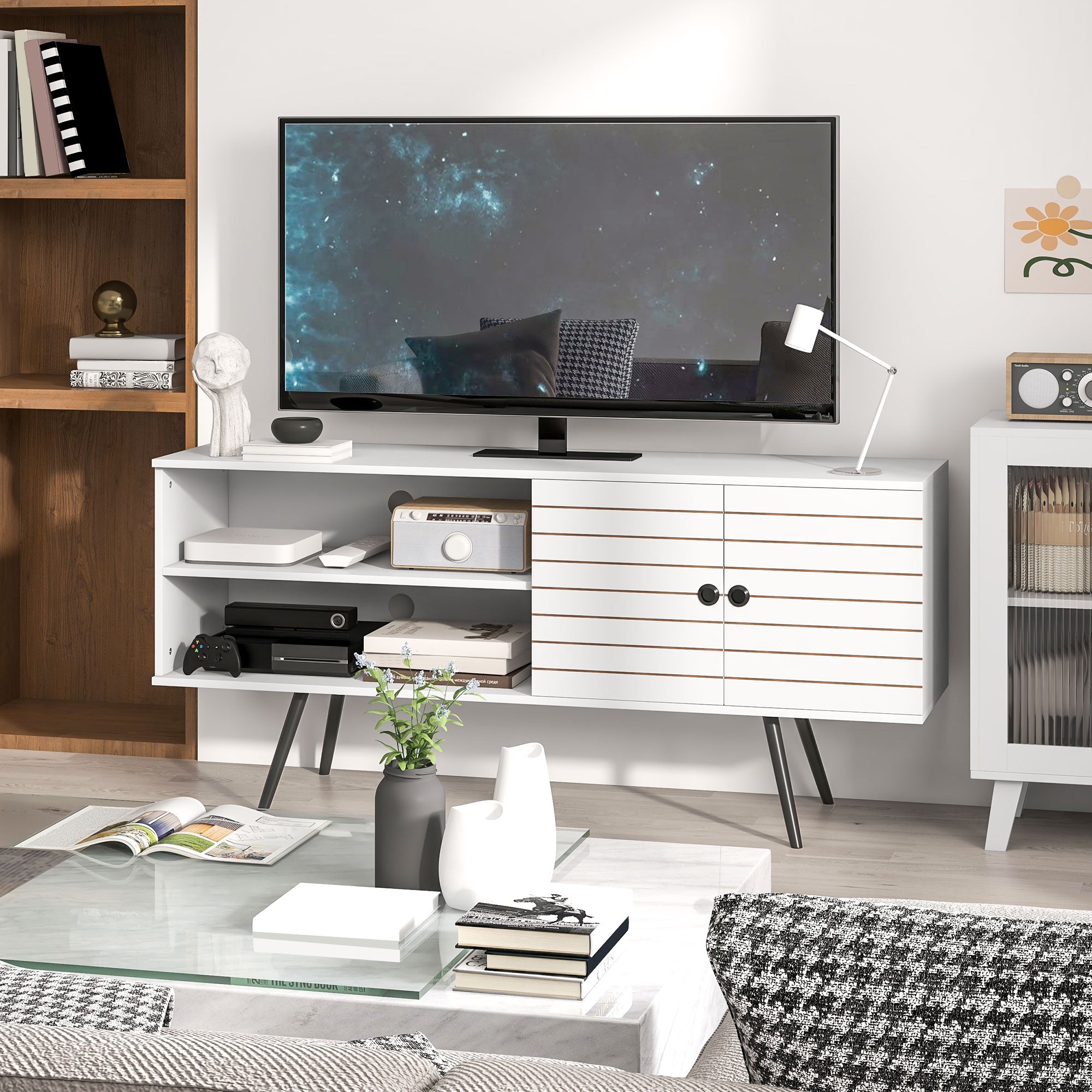 Móvel de TV Branco 145x38x65 cm - Estilo Moderno