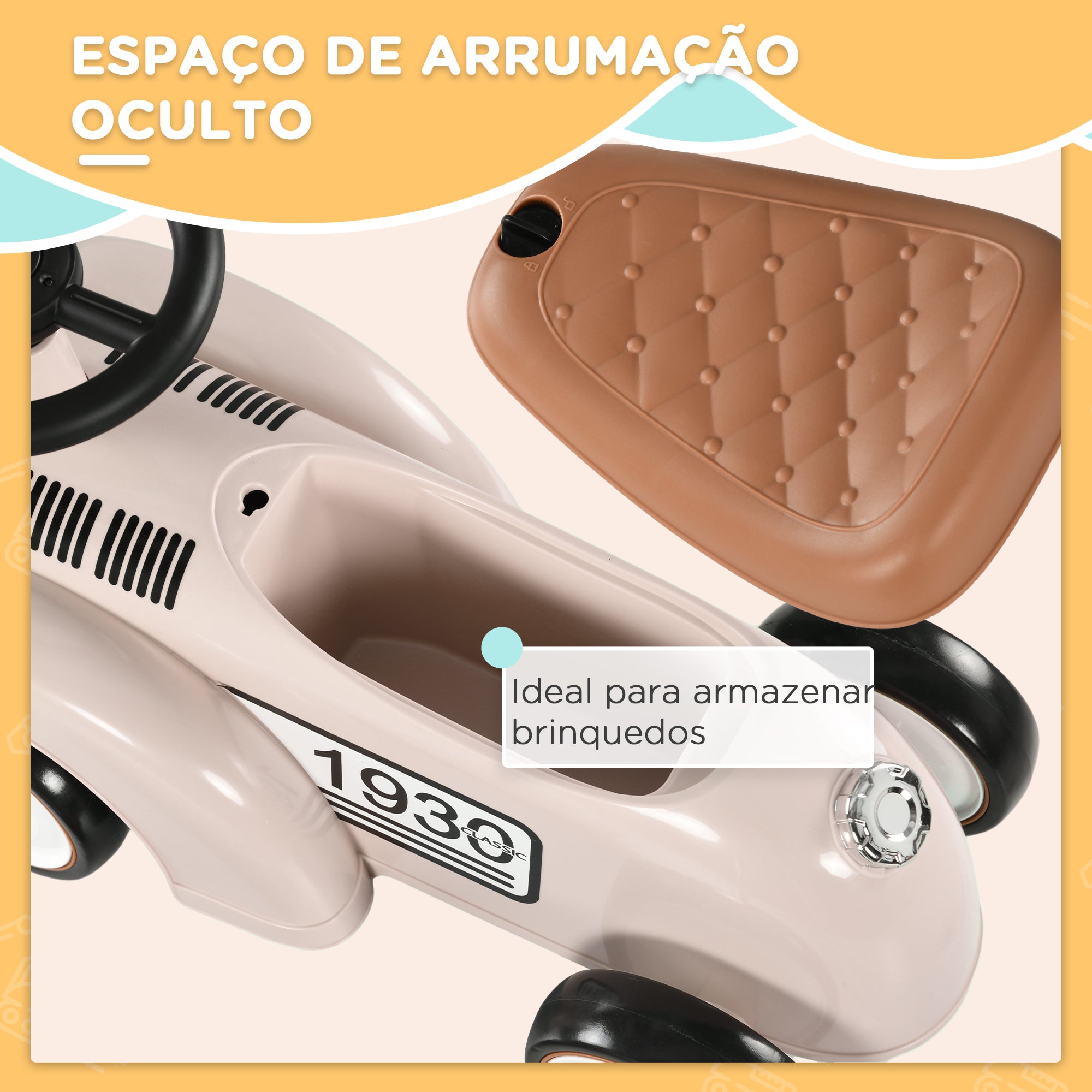 Carro Andador sem Pedais 58x27x35 cm - Cor Creme Branco