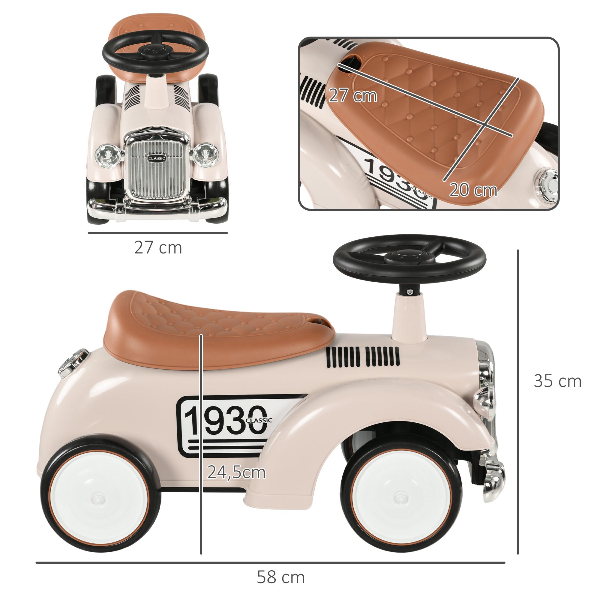 Carro Andador sem Pedais 58x27x35 cm - Cor Creme Branco