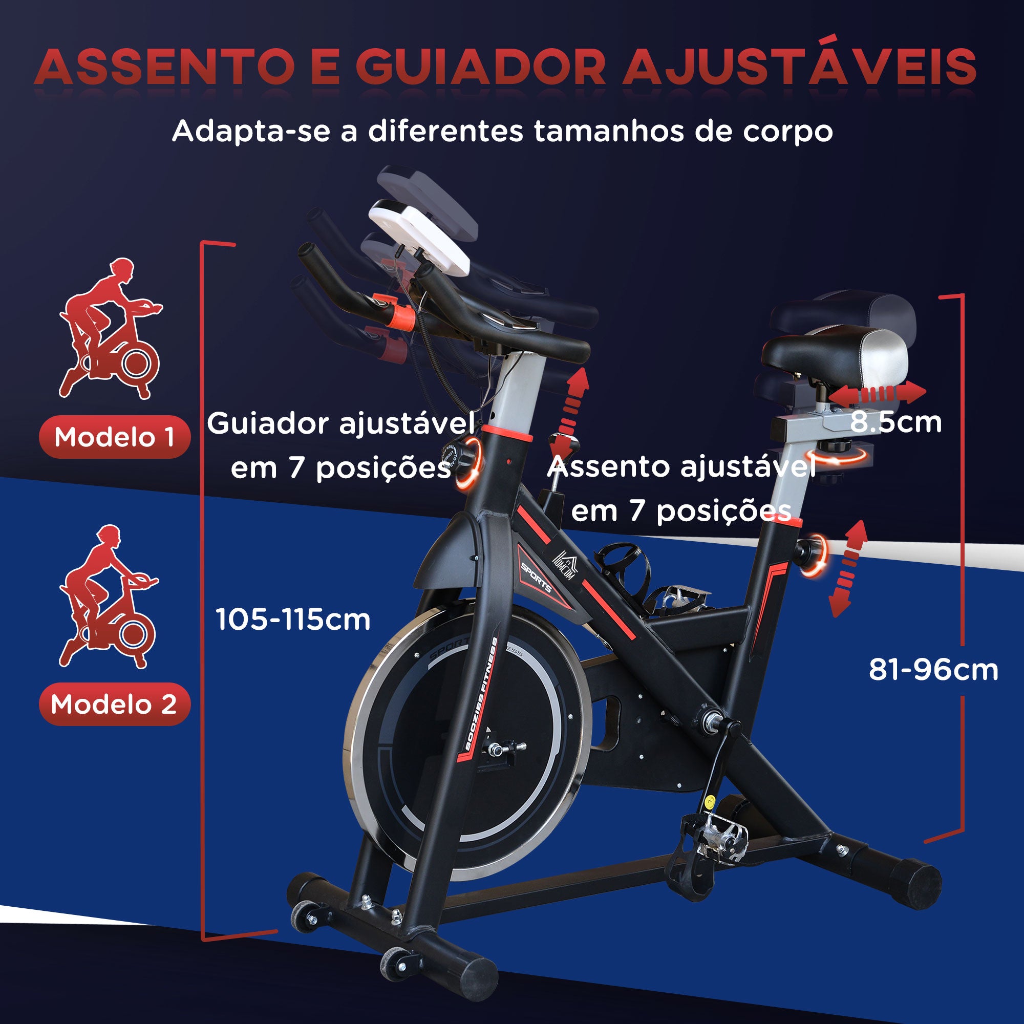 Bicicleta Estática com Resistência Ajustável 103x48x115cm - Preto