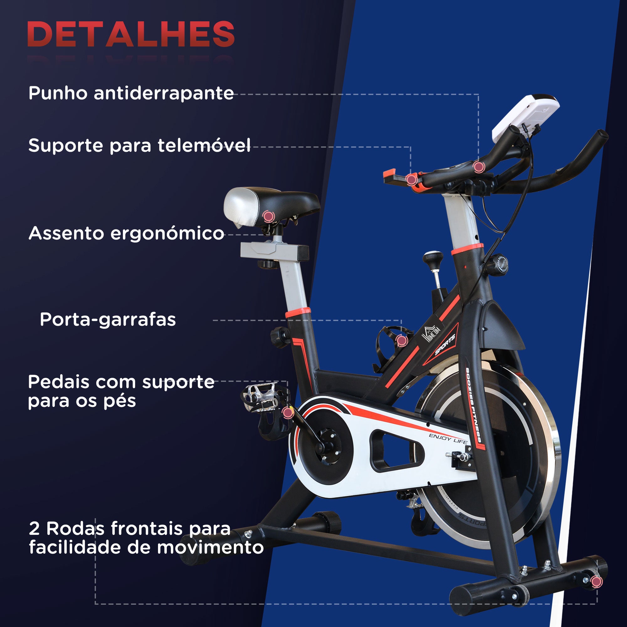 Bicicleta Estática com Resistência Ajustável 103x48x115cm - Preto