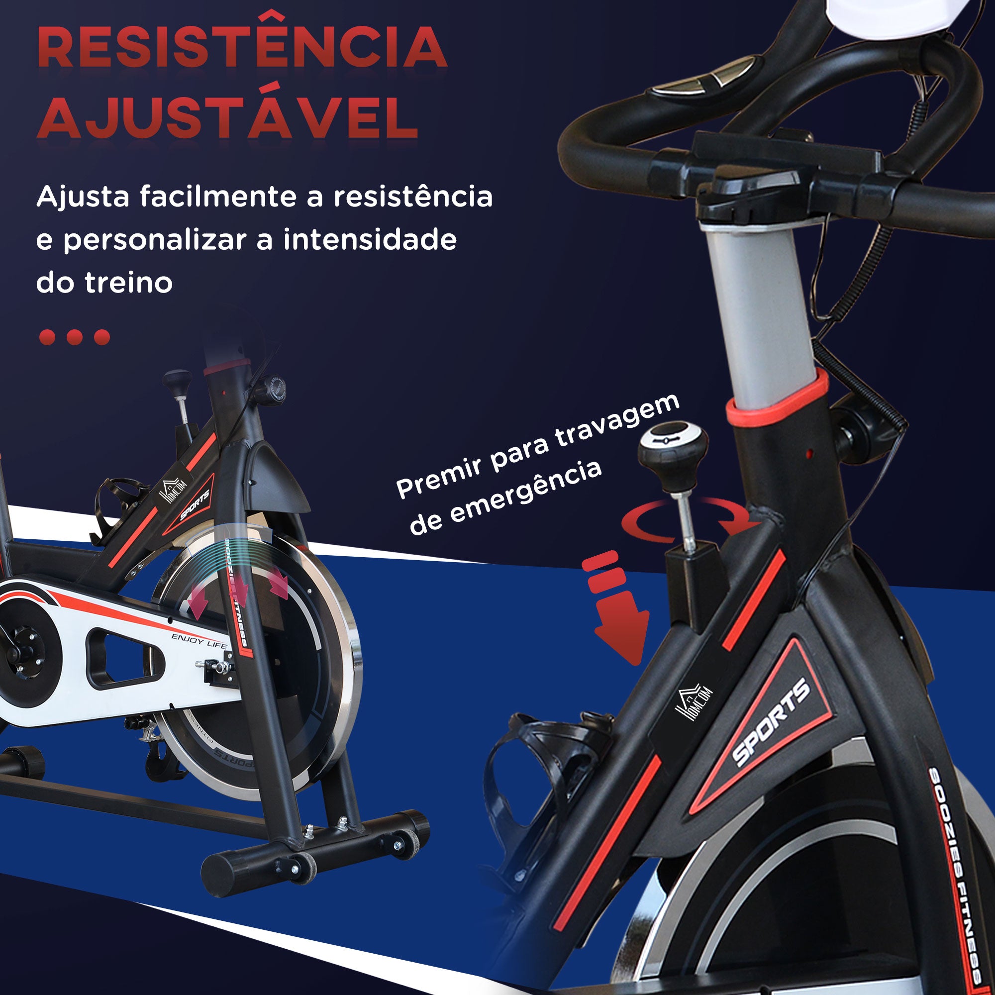 Bicicleta Estática com Resistência Ajustável 103x48x115cm - Preto