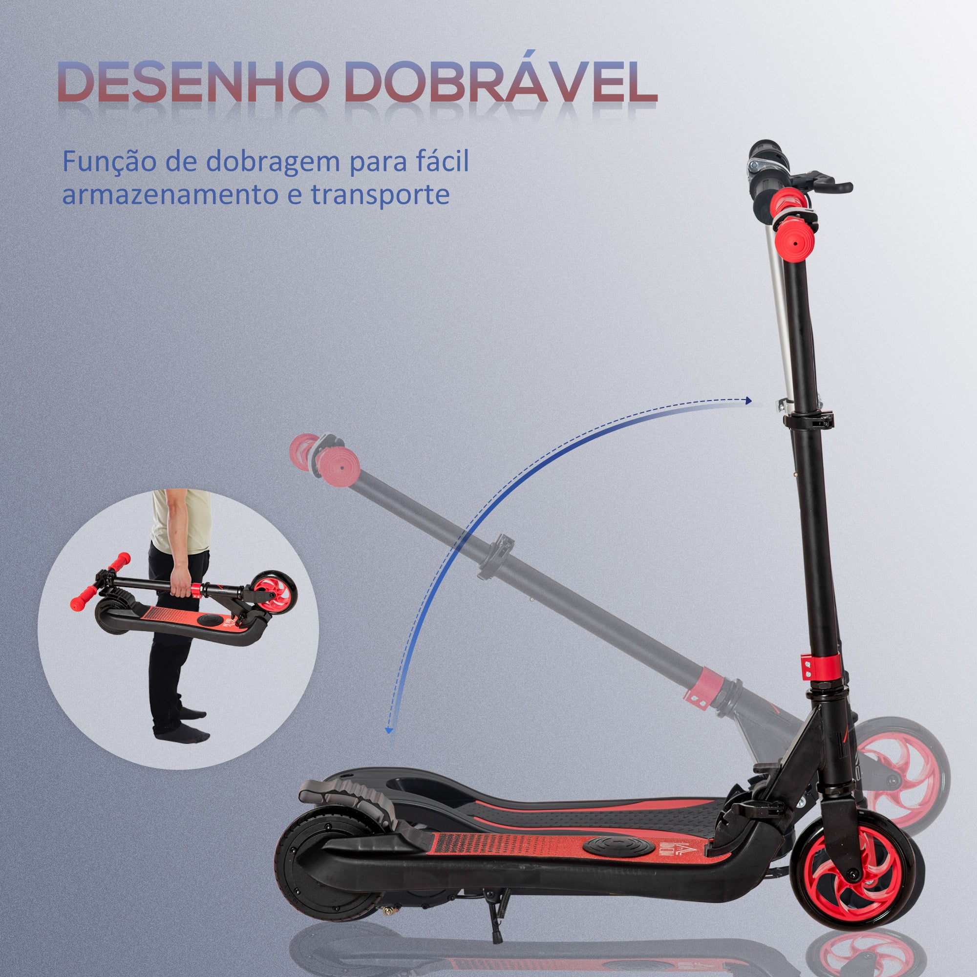 Trotinete Elétrica Dobrável 71x36.5x80cm Vermelho
