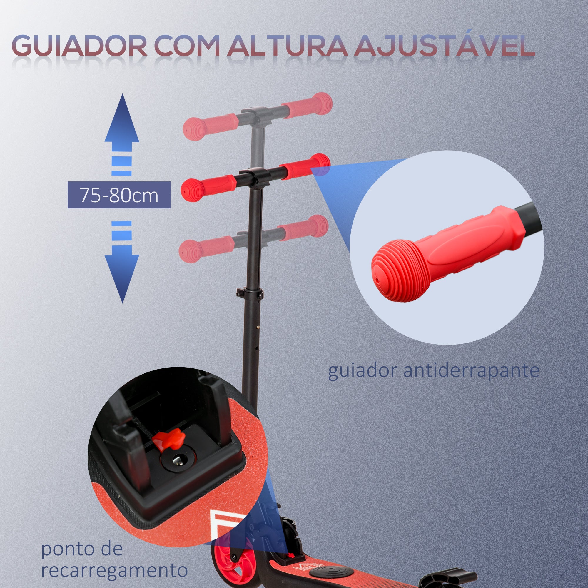 Trotinete Elétrica Dobrável 71x36.5x80cm Vermelho