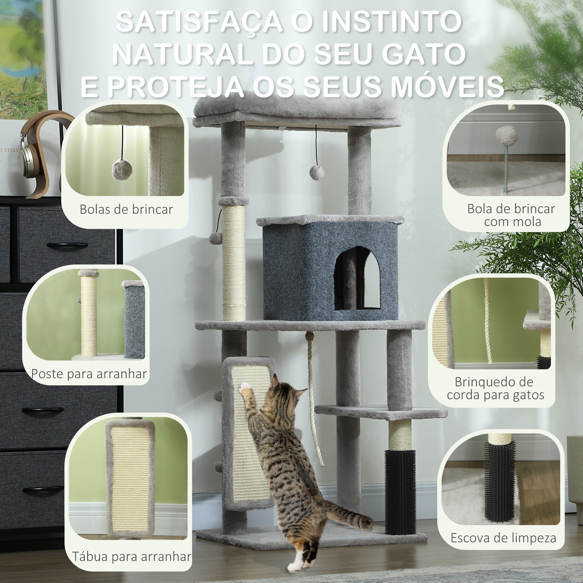 Arranhador para Gatos Grande Cinzento 55x44x132 cm