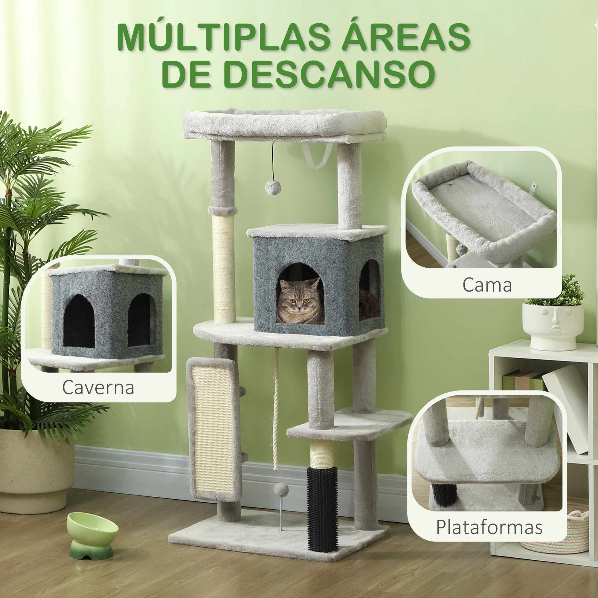 Arranhador para Gatos Grande Cinzento 55x44x132 cm